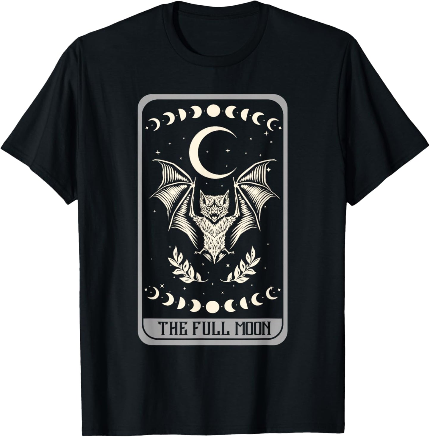 Tarot Card Shirt The Full Moon Bat Moon Phase Occult Pagan T-Shirt - T-Shirt | Black