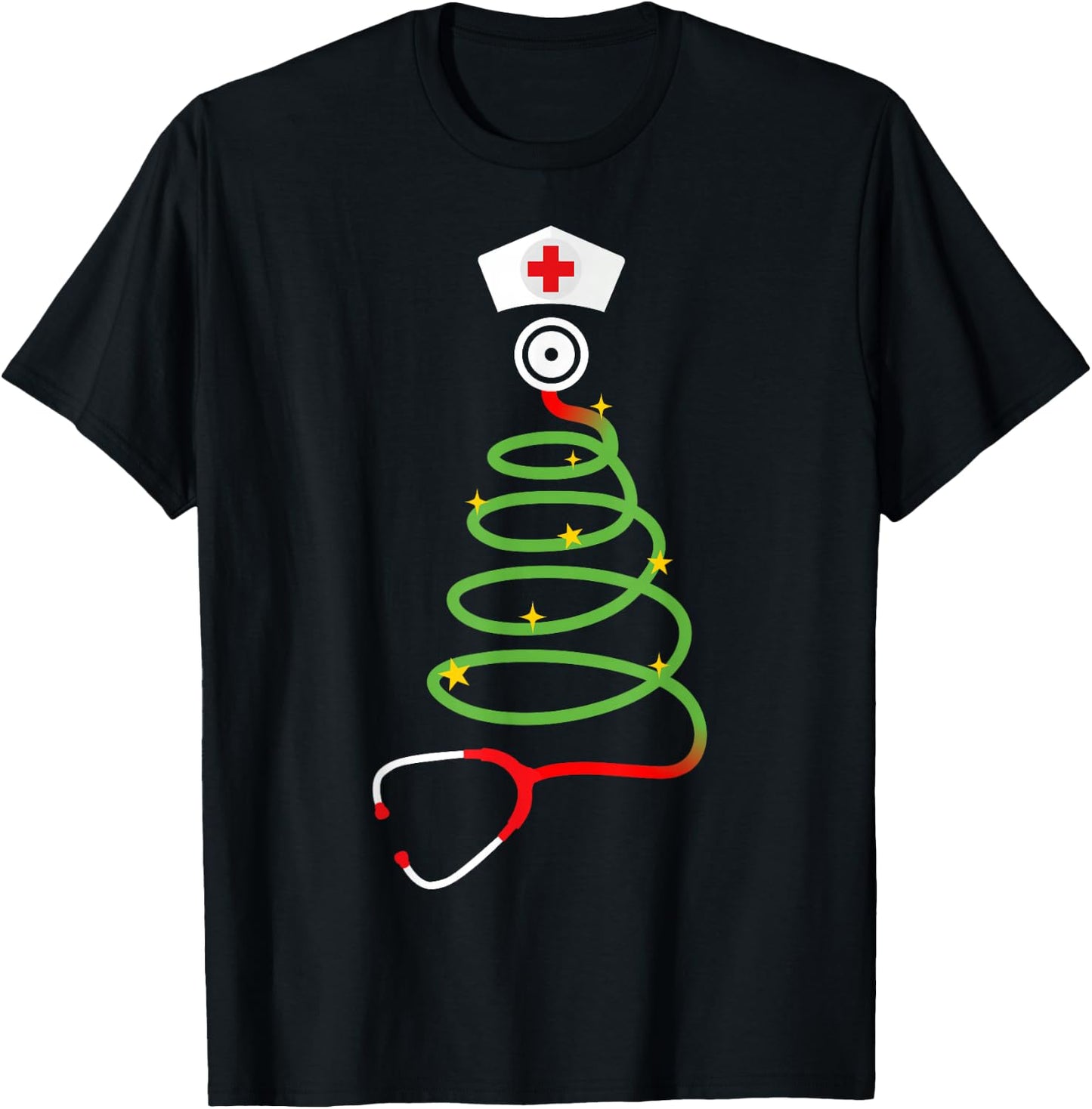 Funny christmas tree with stethoscope nurse hospital xmas T-Shirt - T-Shirt | Black