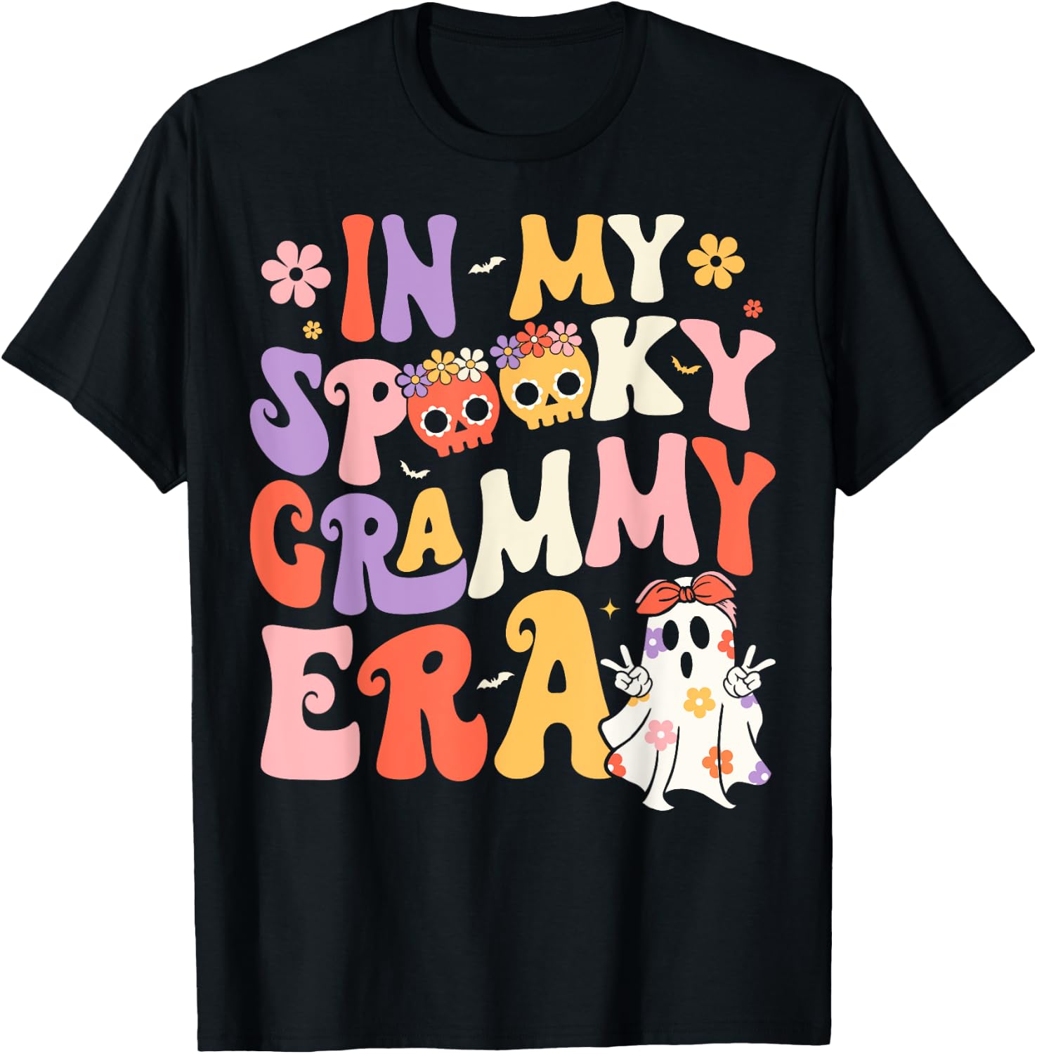 In My Spooky Grammy Era Groovy Ghost Halloween Grandma T-Shirt - T-Shirt | Black