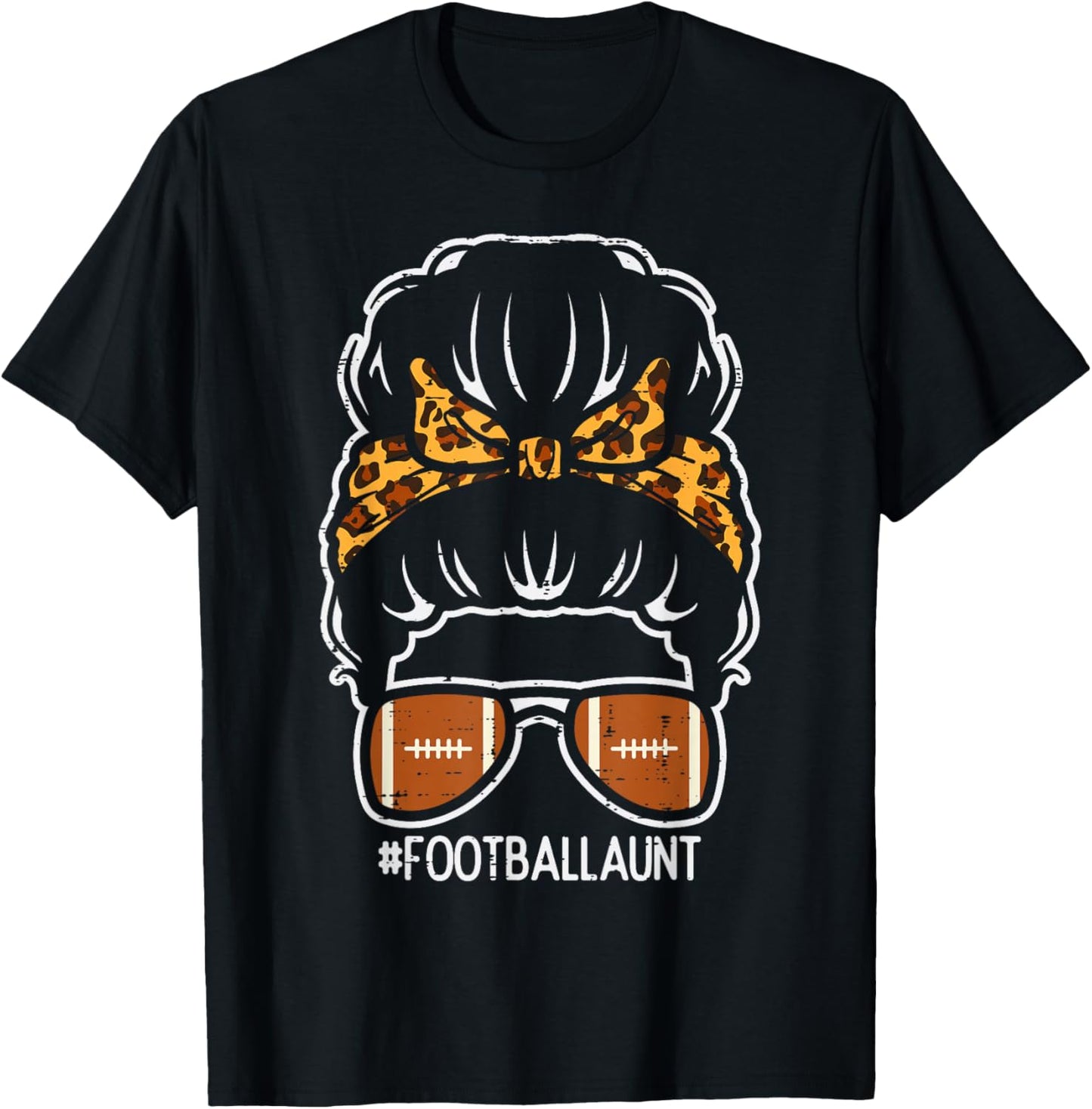 American Football Aunt Leopard Bun Family Aunty Auntie Women T-Shirt - T-Shirt | Black