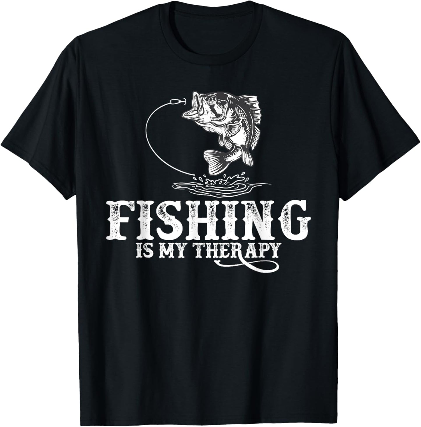 Fishing is My Therapy Funny Fishermen T-Shirt - T-Shirt | Black