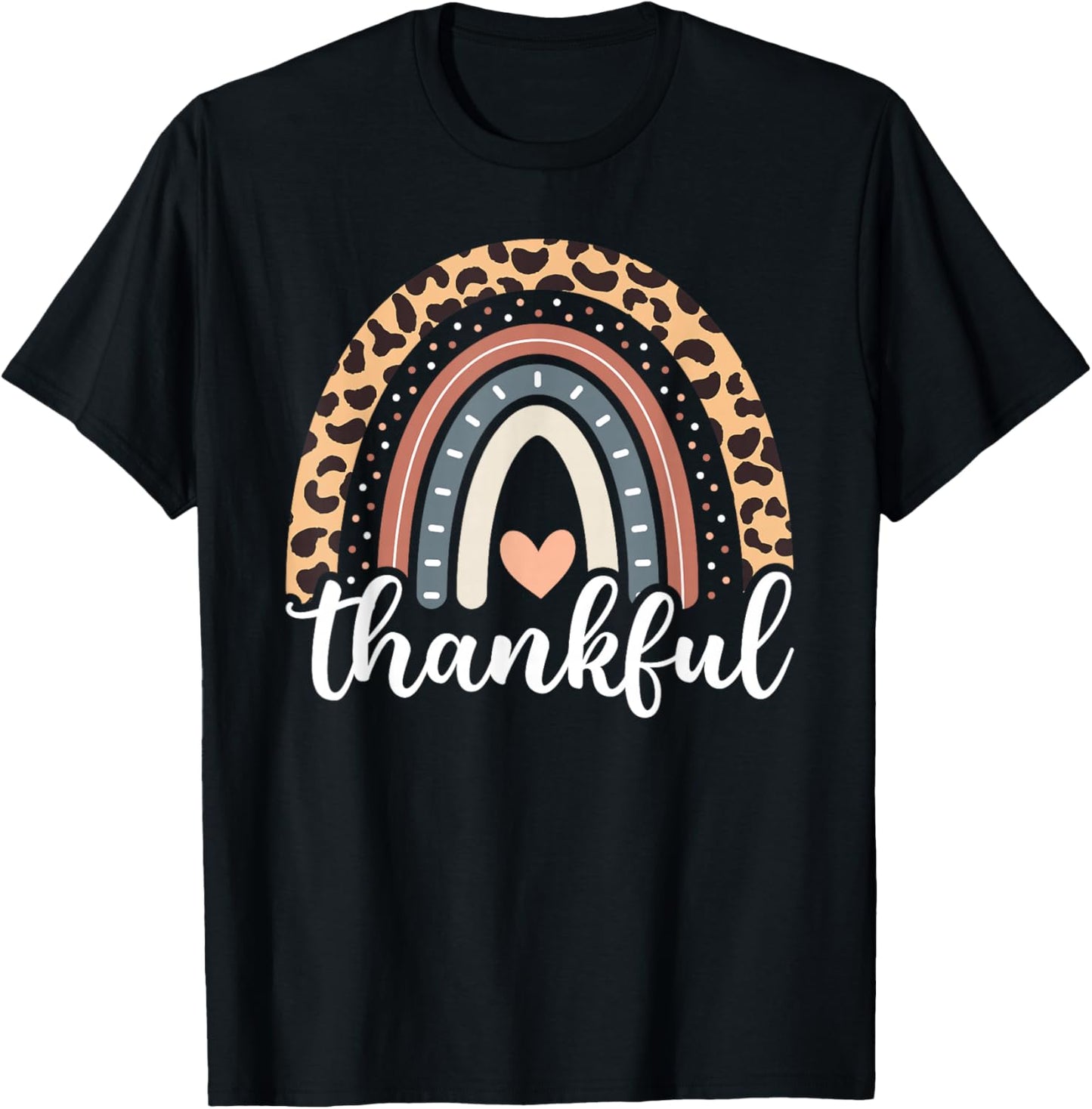 Thankful Thanksgiving Rainbow Leopard Print 2024 Women Girls T-Shirt - T-Shirt | Black