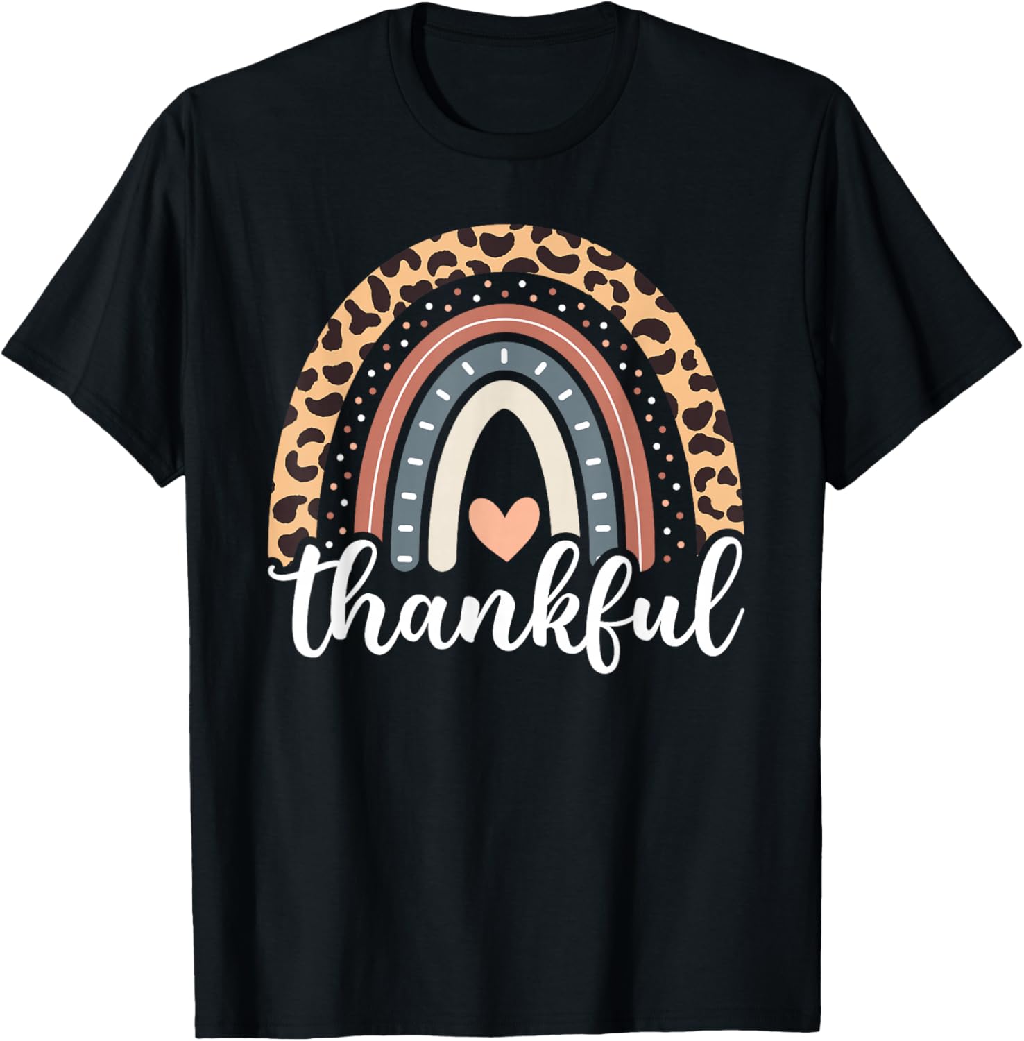 Thankful Thanksgiving Rainbow Leopard Print 2024 Women Girls T-Shirt - T-Shirt | Black
