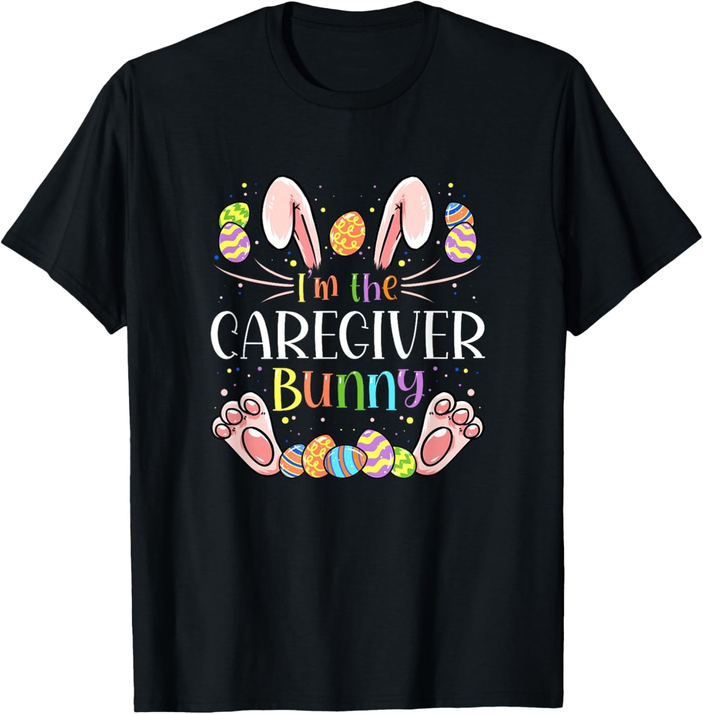 Caregiver Easter Matching Family Party Bunny Face Costume T-Shirt - T-Shirt | Black