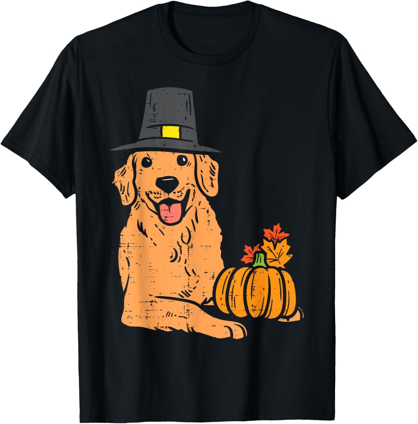 Golden Retriever Pumpkin Leaves Thanksgiving Halloween Dog Men Women Kids T-Shirt - T-Shirt | Black