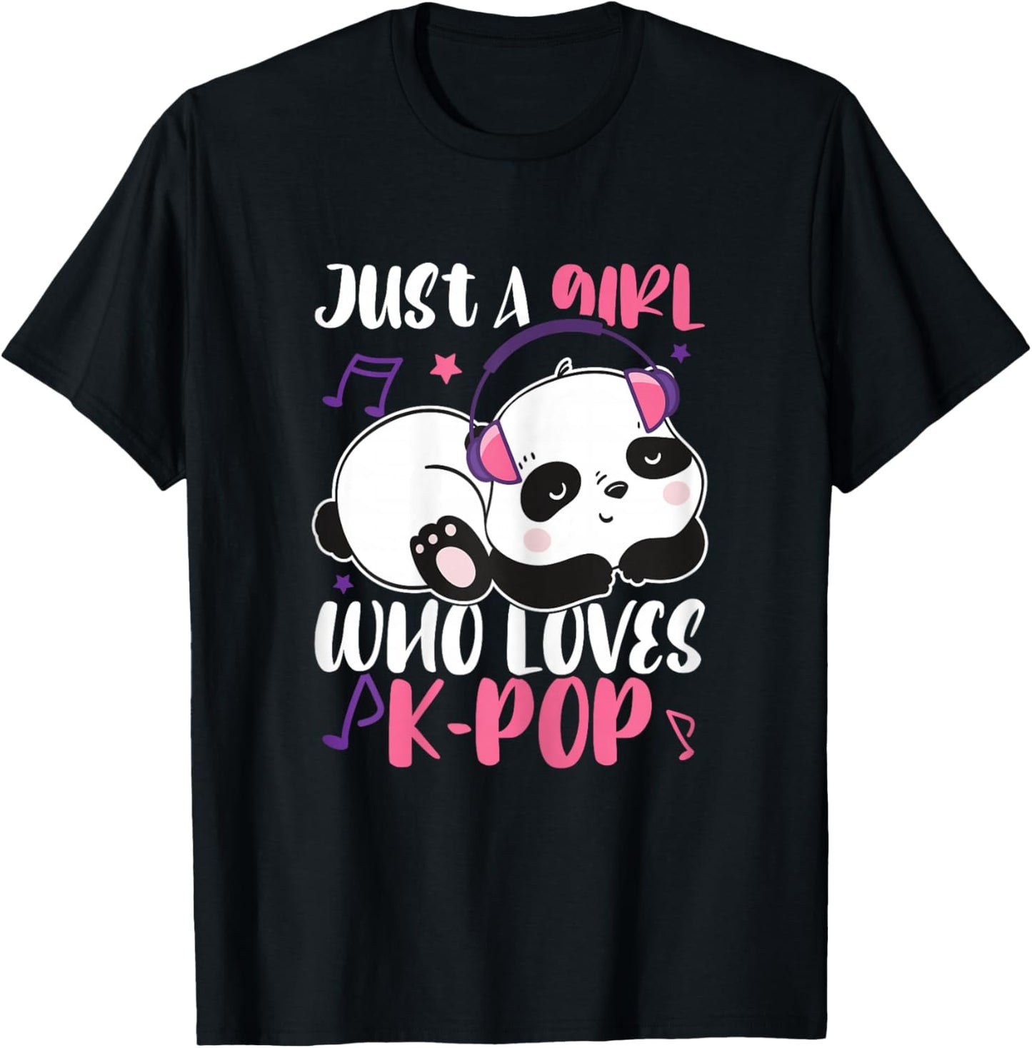 Just A Girl Who Loves K-Pop Panda Teens Panda Kpop Quote T-Shirt - T-Shirt | Black