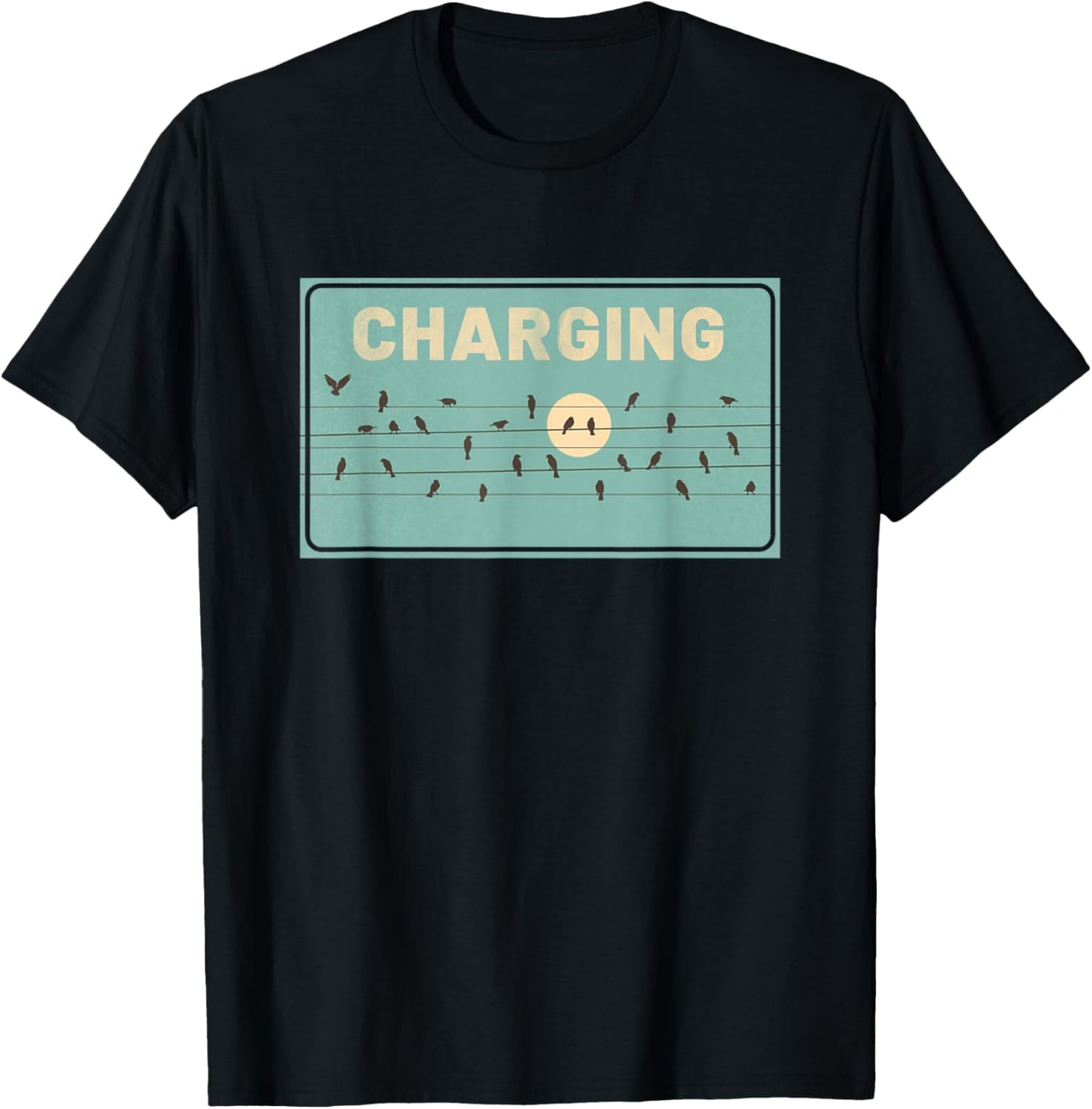 Birds Charging on Powerlines T-Shirt - T-Shirt | Black