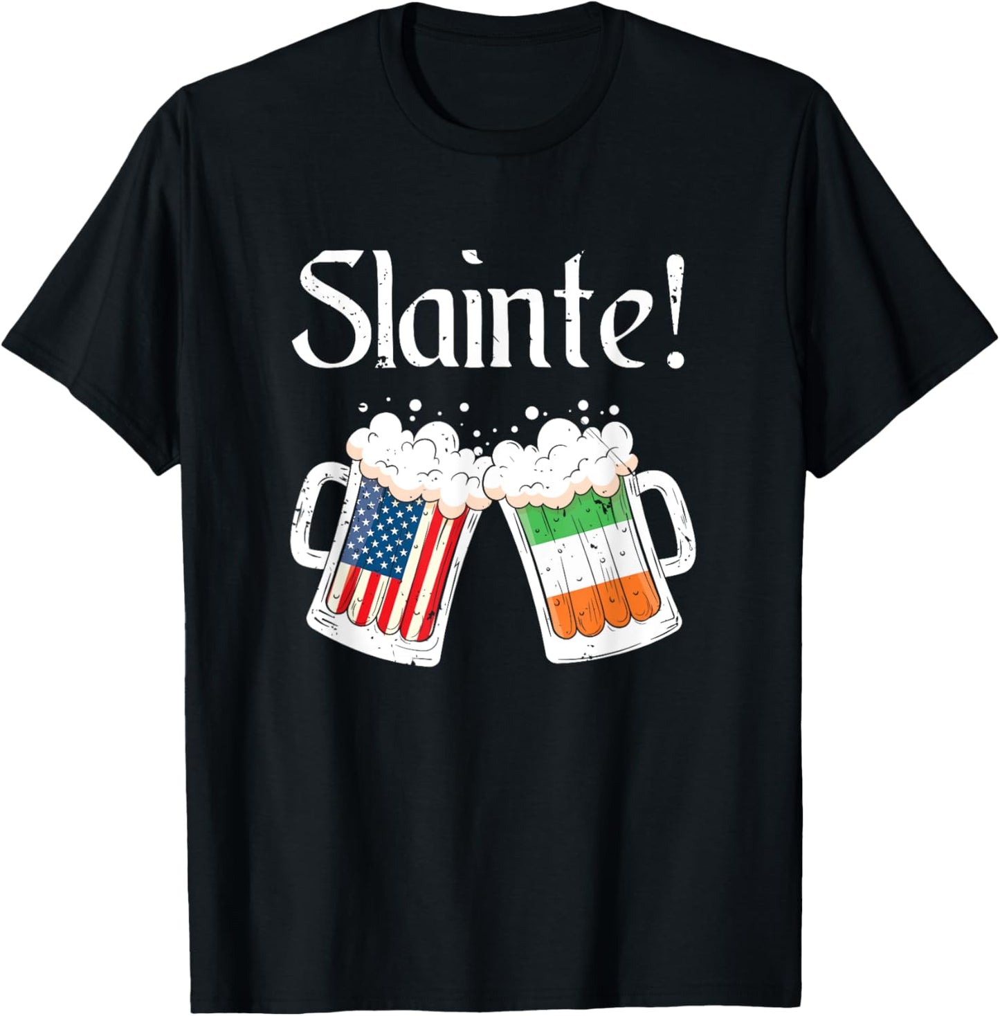 Slainte Irish American Flag Beer Retro St Patricks Day Women Men T-Shirt - T-Shirt | Black