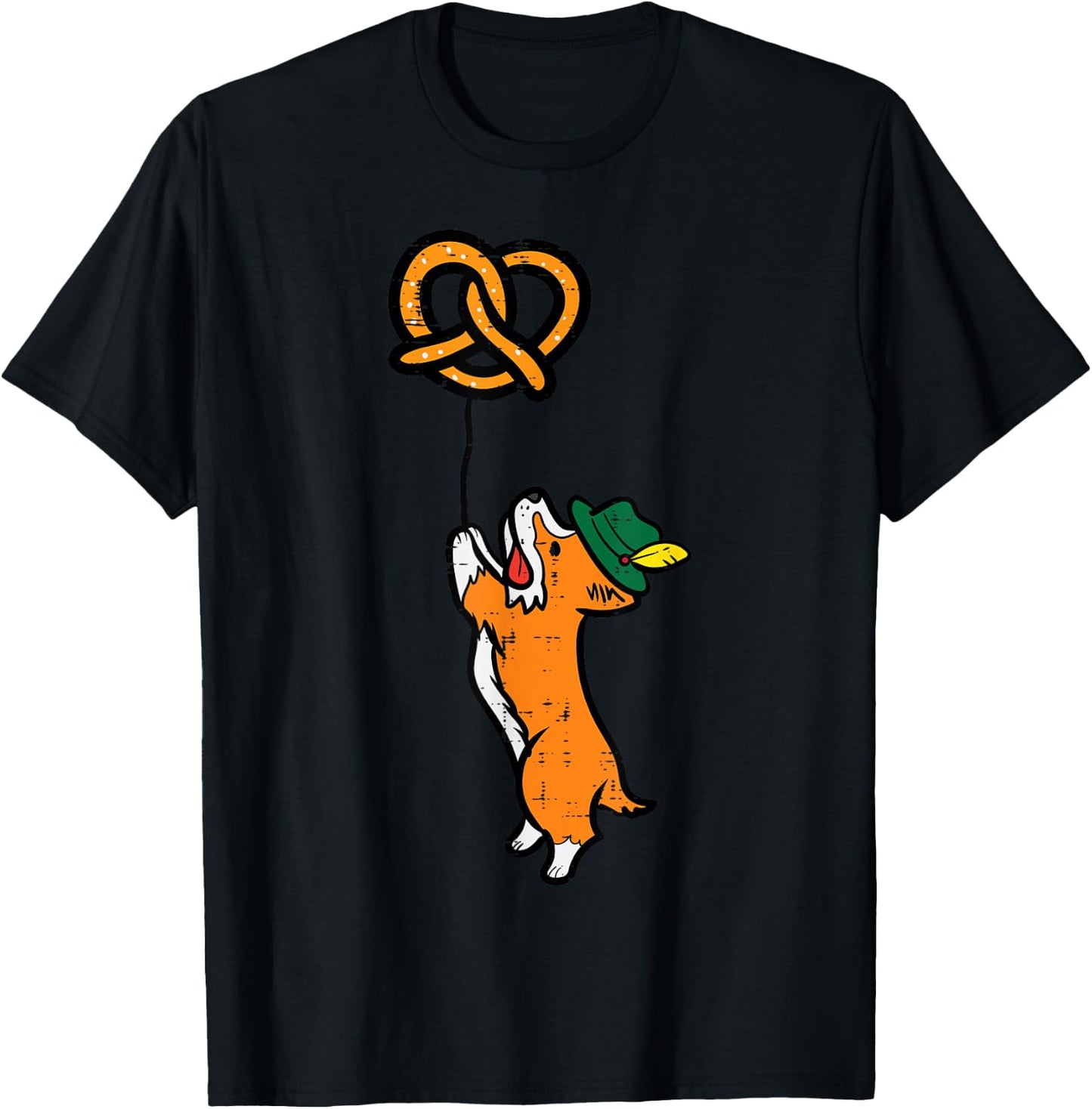 Oktoberfest Dog Corgi Pretzel German Bavarian Kids Women Men T-Shirt - T-Shirt | Black
