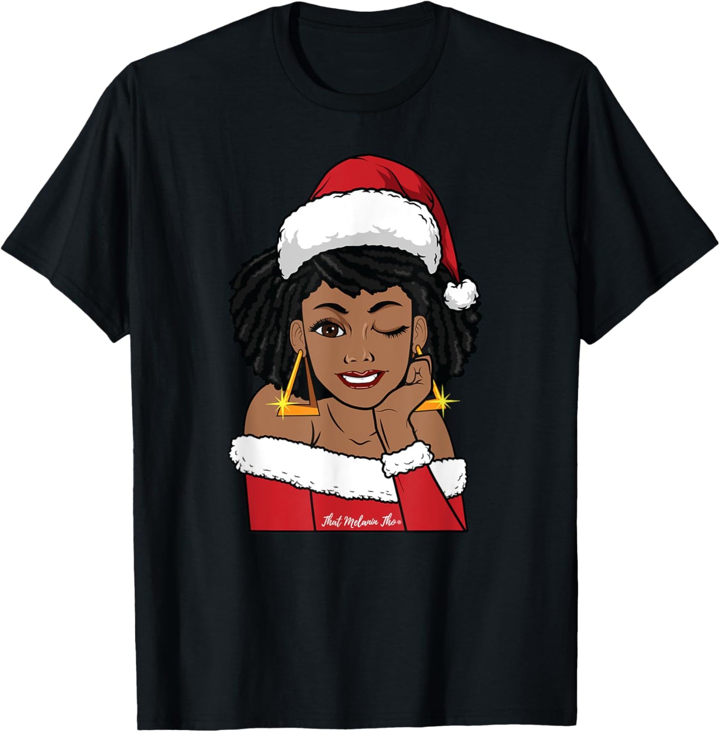 Black Mrs. Claus w/Afro Winking African American Christmas T-Shirt - T-Shirt | Black