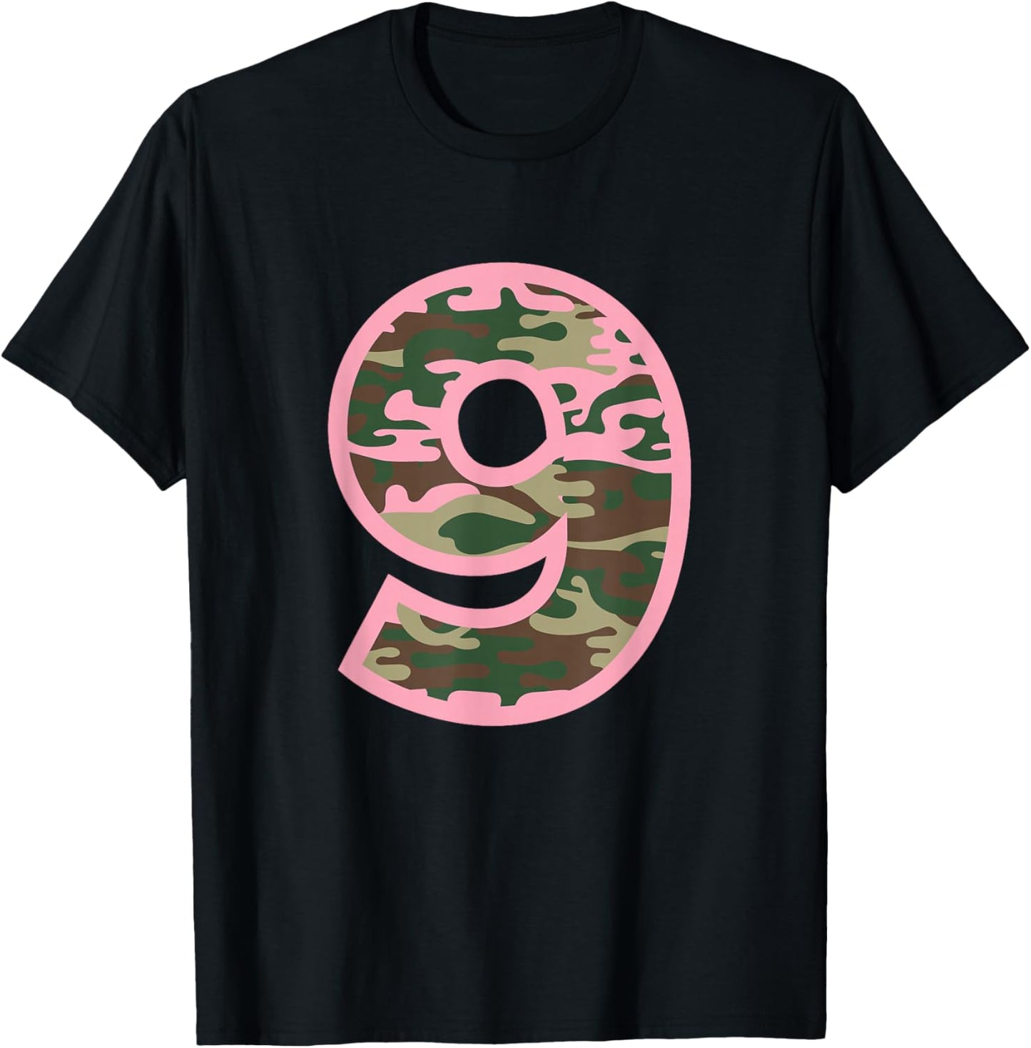 9 Ninth Birthday Army Pink Camouflage Girls Party Military T-Shirt - T-Shirt | Black