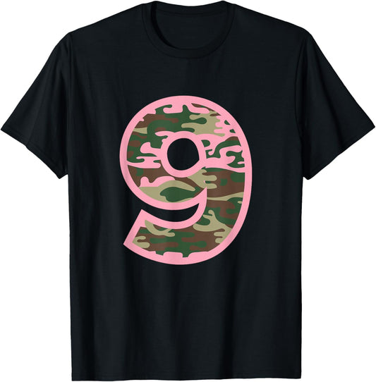 9 Ninth Birthday Army Pink Camouflage Girls Party Military T-Shirt - T-Shirt | Black