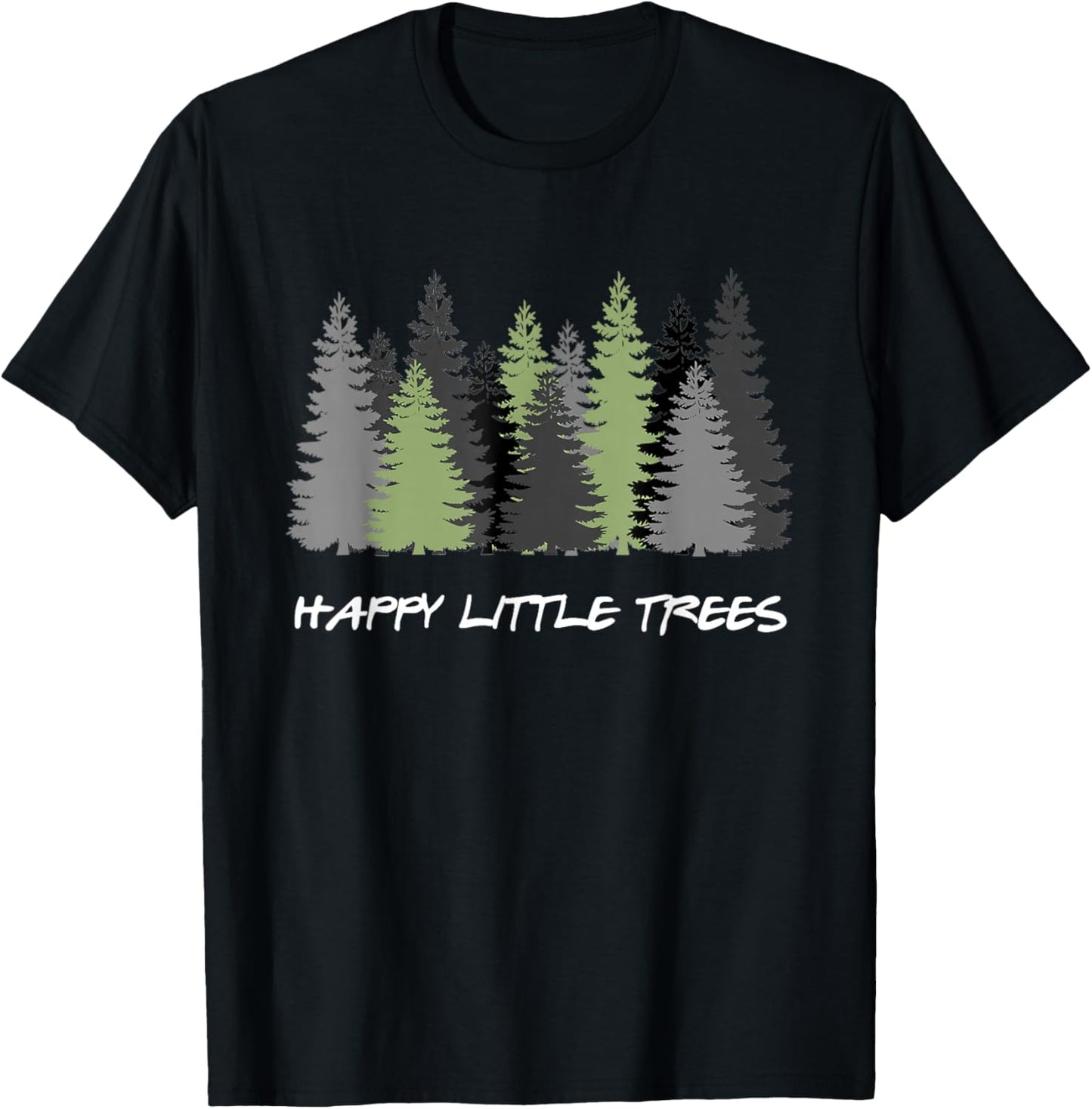 Funny Happy Little Trees Epic & Calm Forest Painting Art T-Shirt - T-Shirt | Black