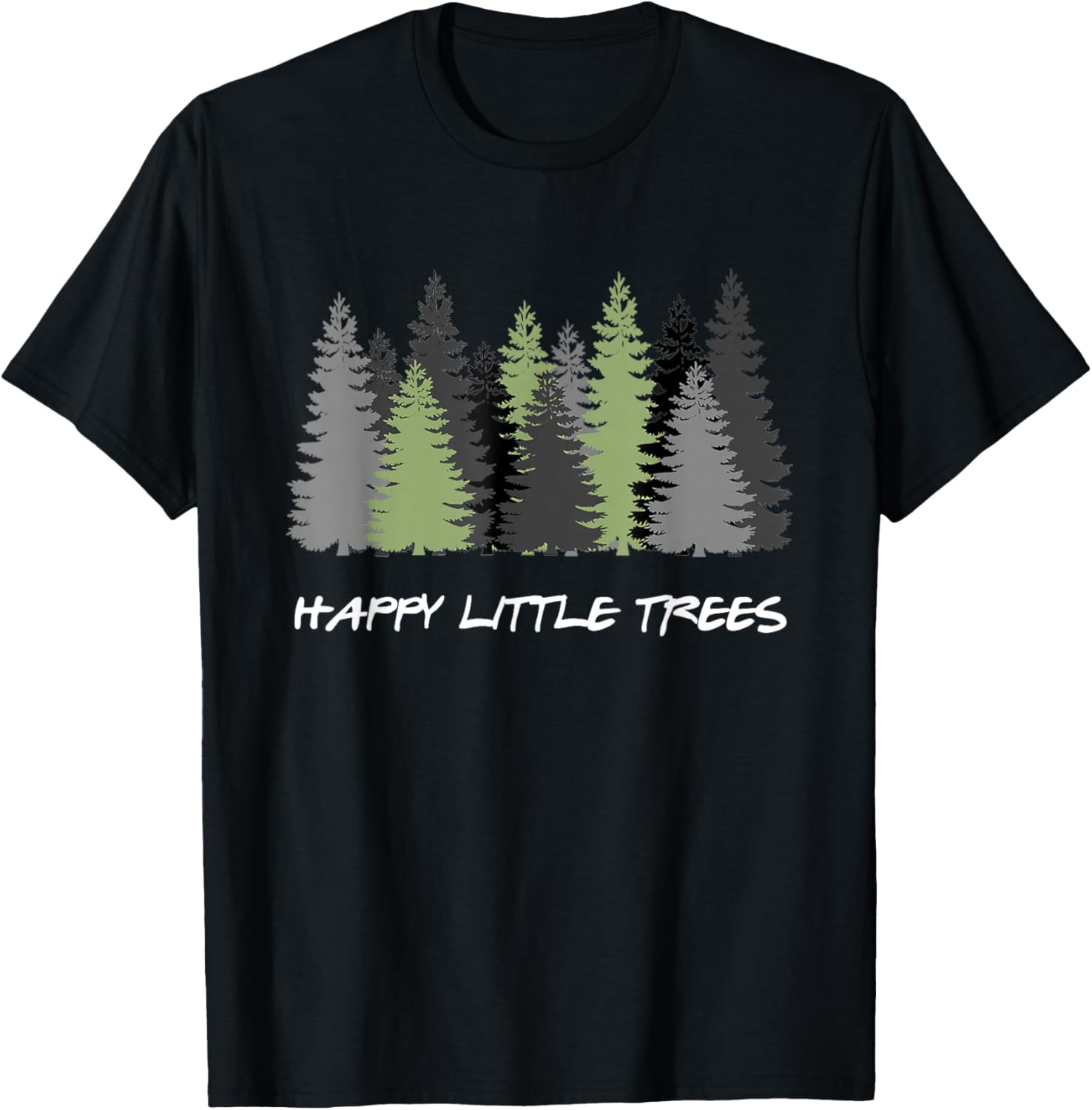 Funny Happy Little Trees Epic & Calm Forest Painting Art T-Shirt - T-Shirt | Black