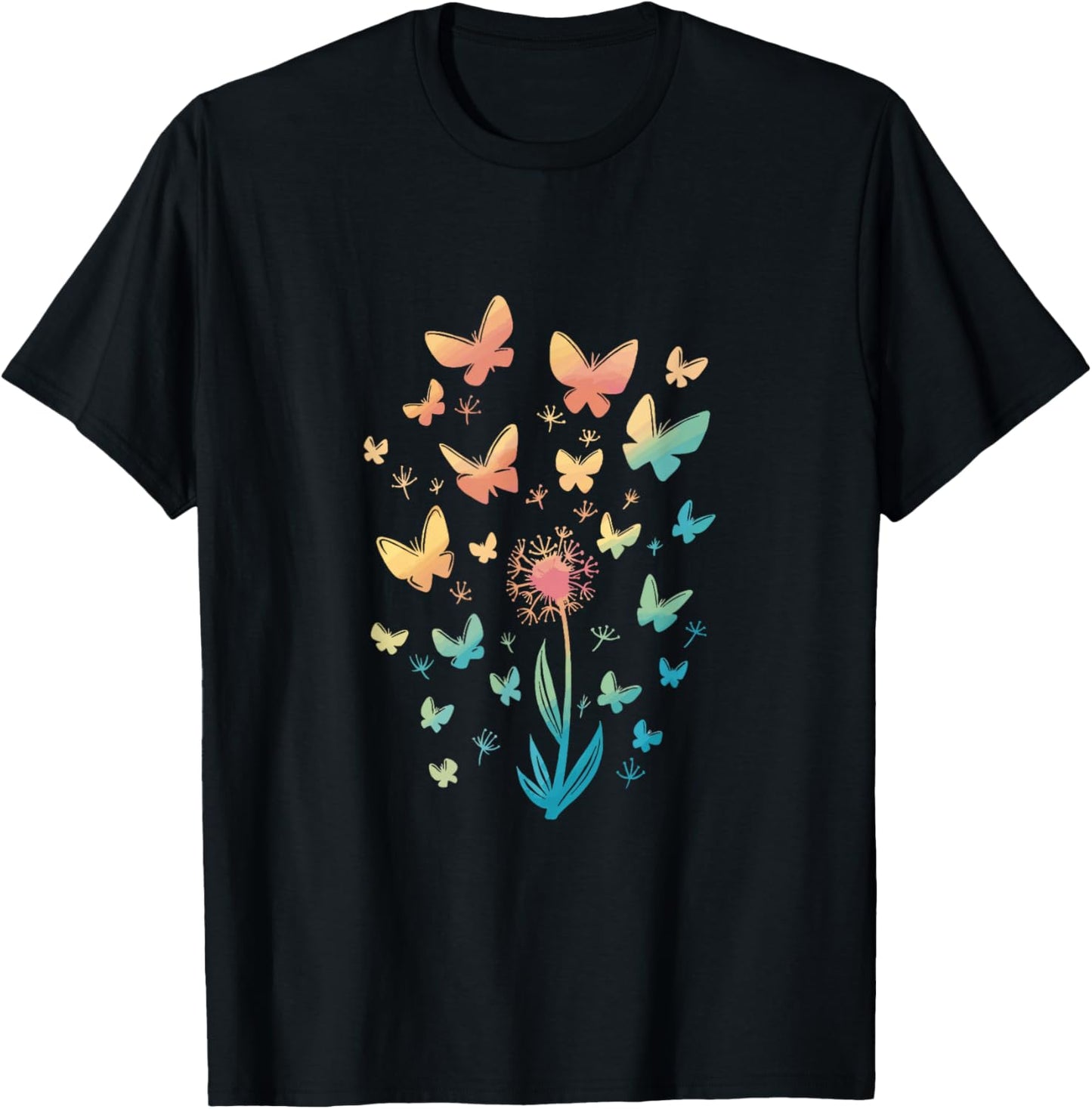 Butterfly colorful butterfly with flowers gift T-Shirt - T-Shirt | Black