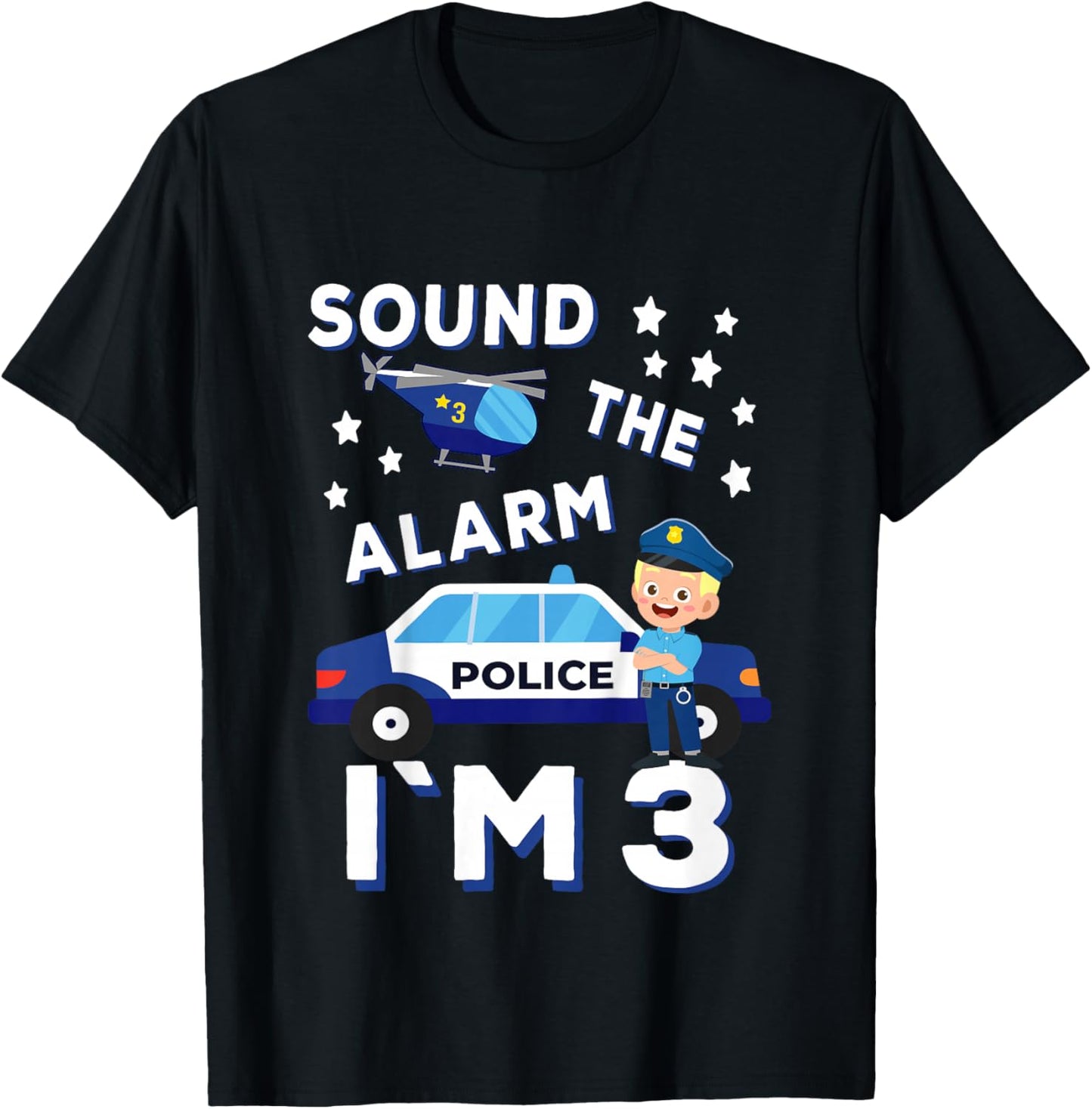 Birthday Police Fire Emergency Vehicles Kids Gifts Kids Police Car 3rd Birthday Party Boys T-Shirt - T-Shirt | Black