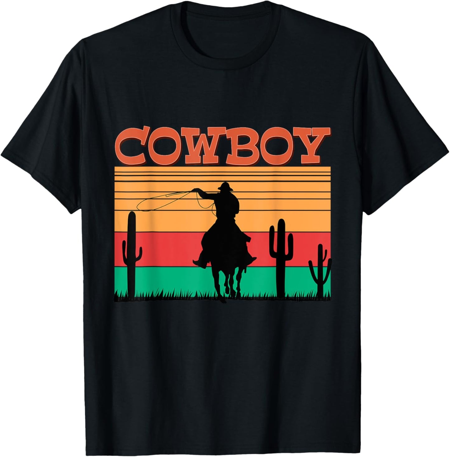 Kids Western Cowboy Rodeo Horse Retro Vintage Roping Cowboy T-Shirt - T-Shirt | Black