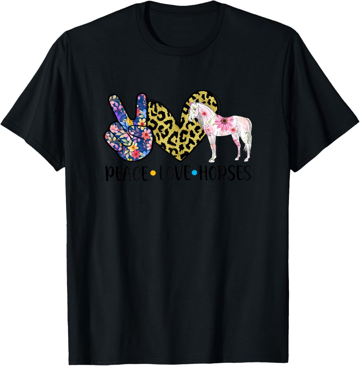 Peace Love Horses Cute Horse Lover Teen Girls T-Shirt - T-Shirt | Black