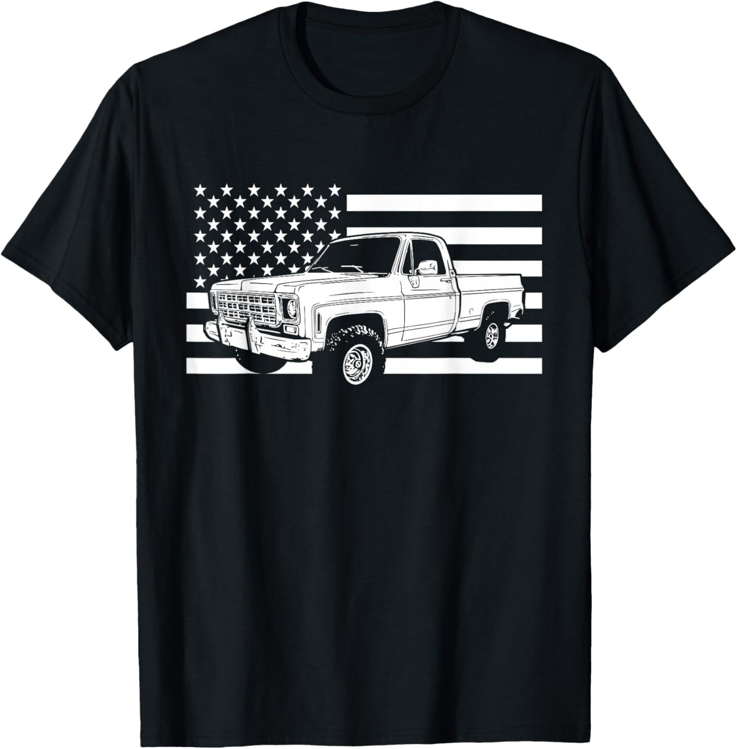 77 Square Body Truck American Flag Squarebody T-Shirt - T-Shirt | Black