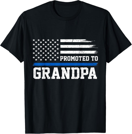 Promoted To Grandpa Proud Police Officer Cops Fathers Day T-Shirt - T-Shirt | Black