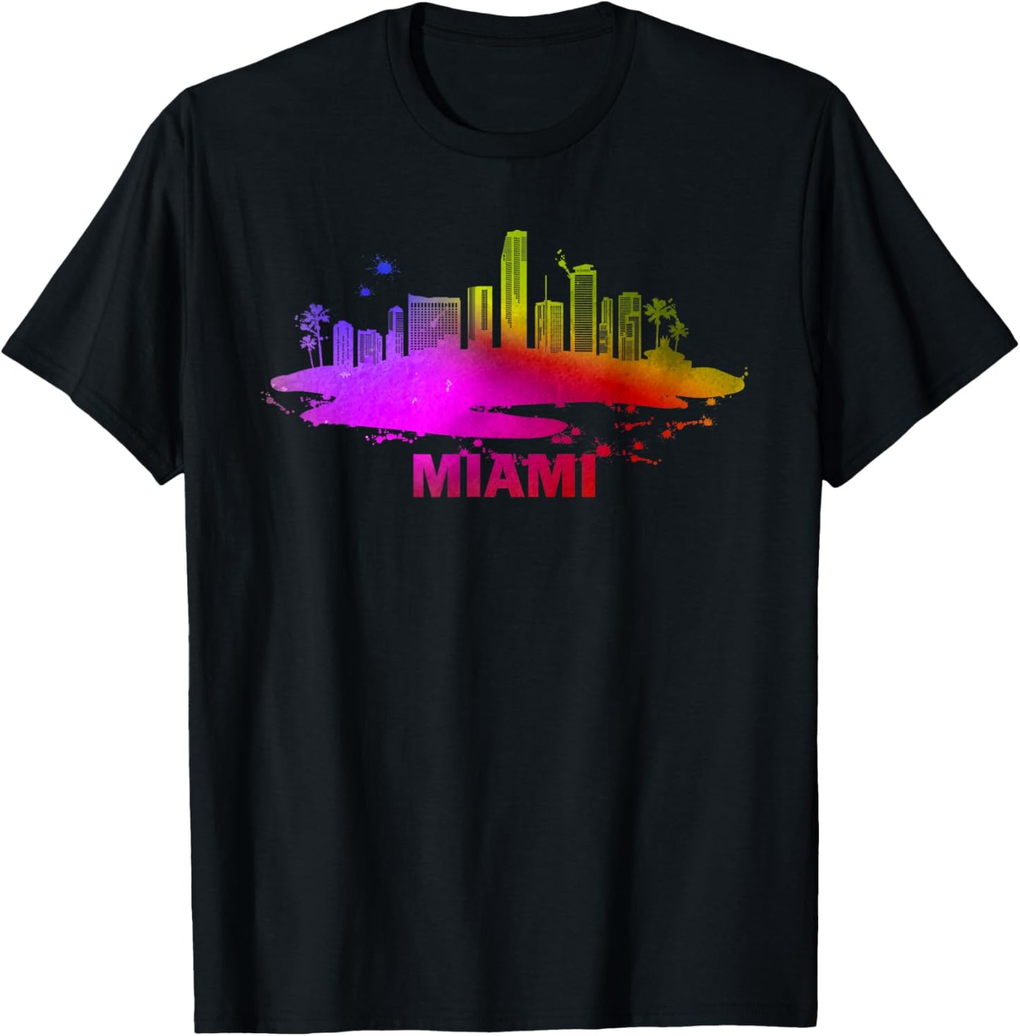 Colorful Miami Cityscape Souvenir - Miami Skyline T-Shirt - T-Shirt | Black