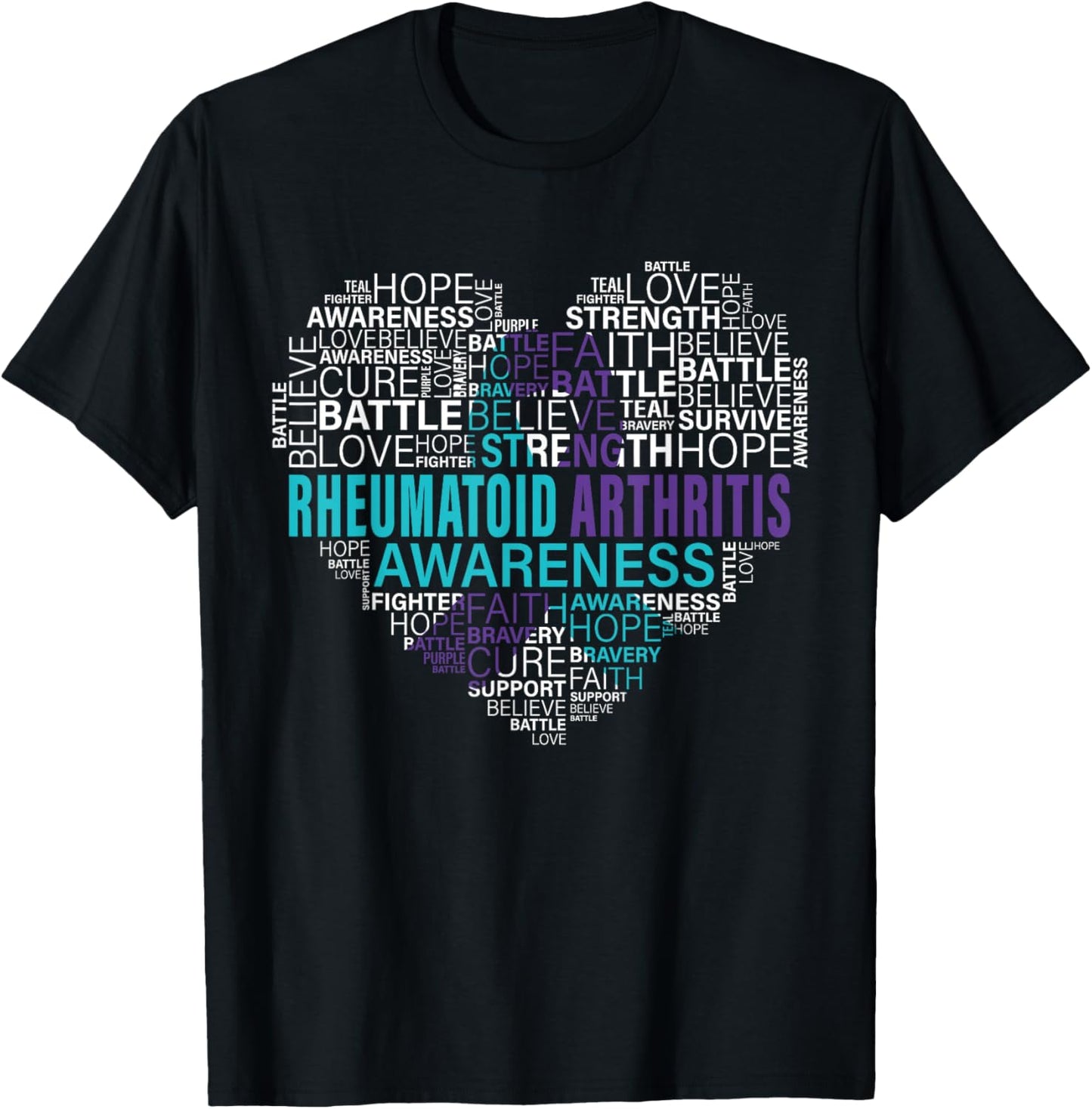 Rheumatoid Arthritis Awareness Hope Support Strong Warrior T-Shirt - T-Shirt | Black