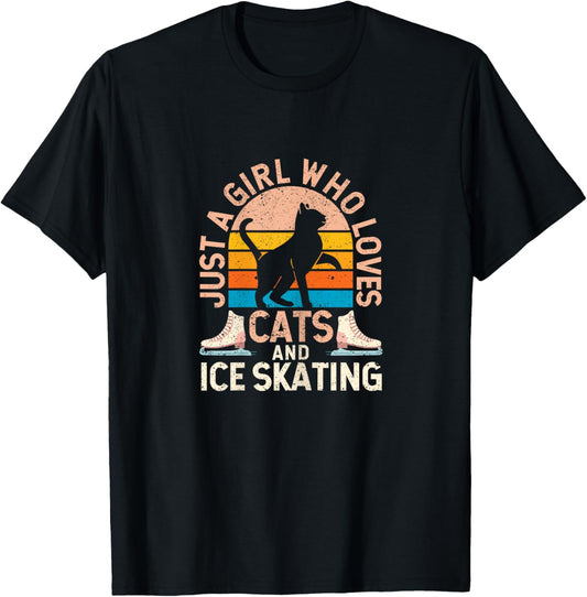 Figure Skater Cat Just A Girl Who Loves Cats And Ice Skating T-Shirt - T-Shirt | Black