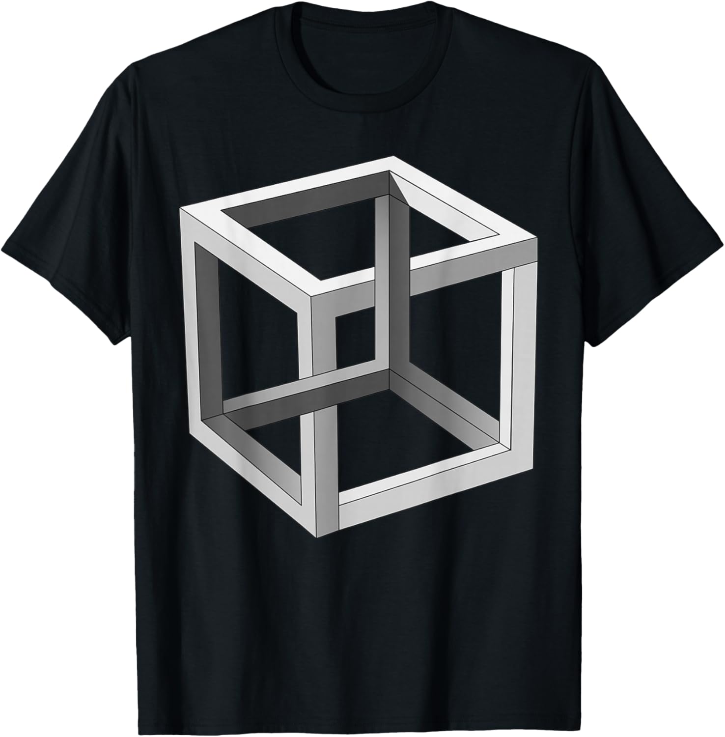 3D Geometric Cube Impossible Brain Bender Eye Trick Gift T-Shirt - T-Shirt | Black