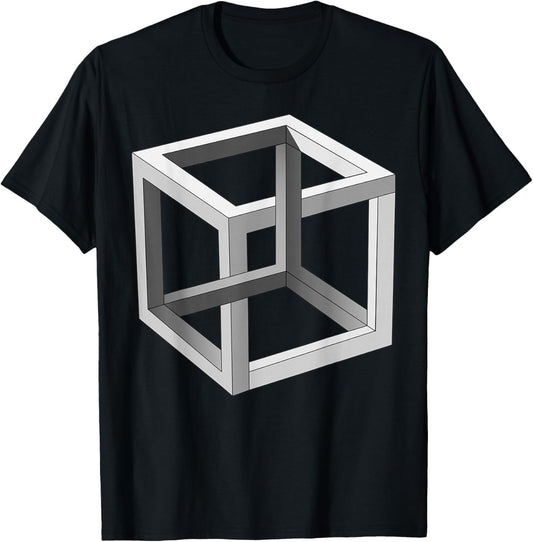 3D Geometric Cube Impossible Brain Bender Eye Trick Gift T-Shirt - T-Shirt | Black