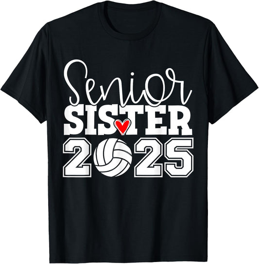 Senior Volleyball Sister 2025 Class Of 2025 Graduation T-Shirt - T-Shirt | Black