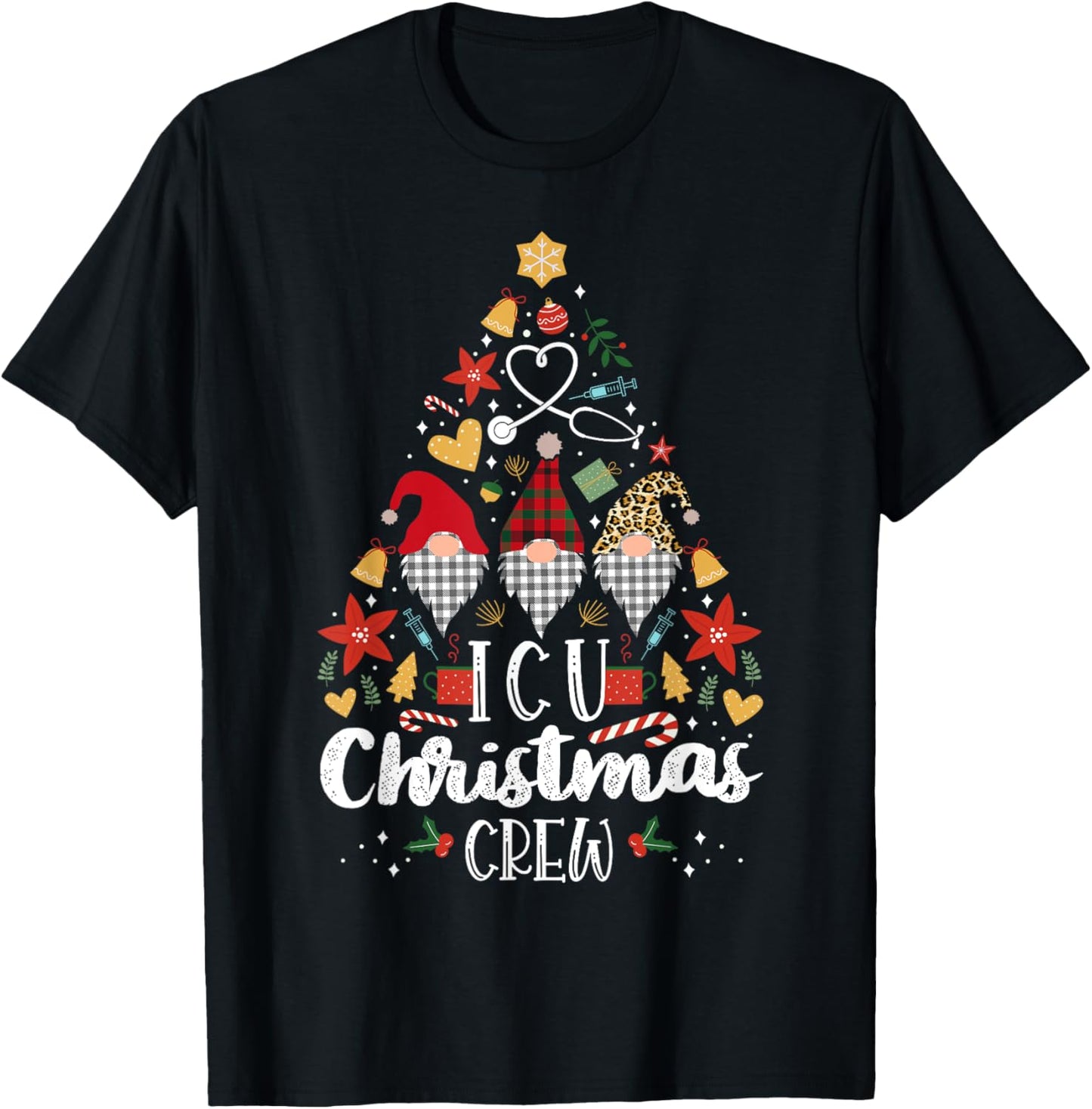 Christmas NICU Crew Nurse Doctor Tech Neonatal ICU Squad T-Shirt - T-Shirt | Black