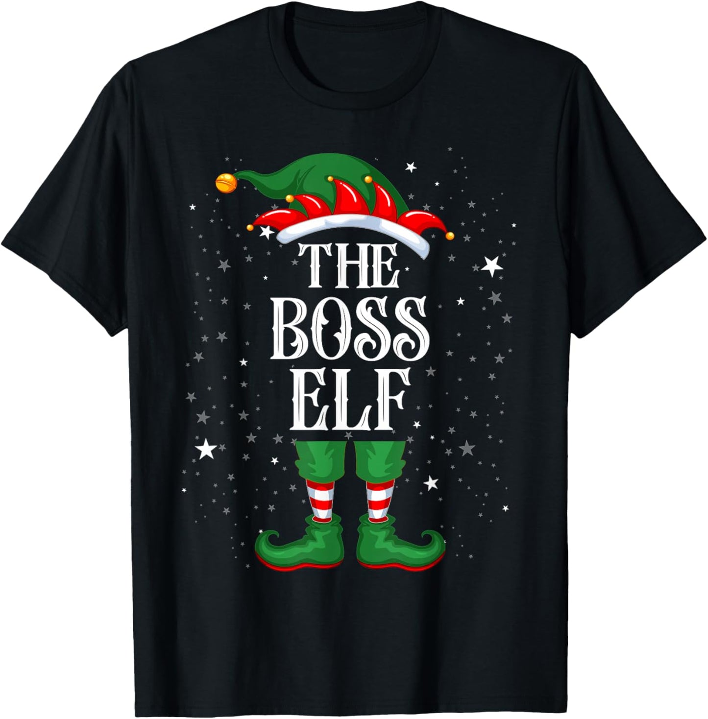 Christmas Elf Matching Family Group Funny The Boss Elf T-Shirt - T-Shirt | Black