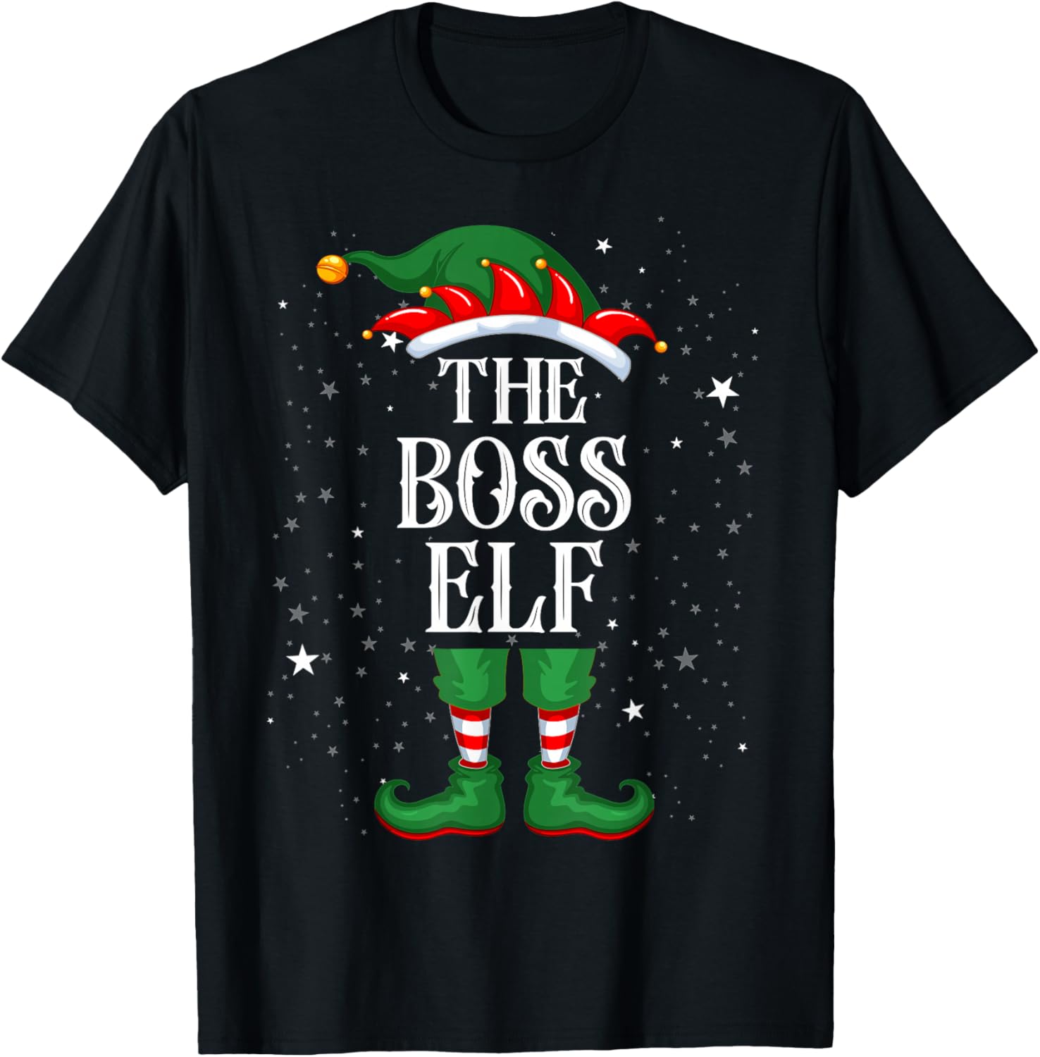 Christmas Elf Matching Family Group Funny The Boss Elf T-Shirt - T-Shirt | Black