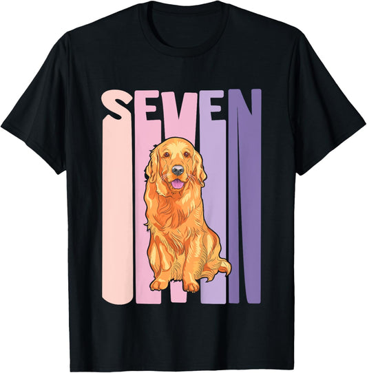 7 Year Old Golden Retriever Lover Birthday Girl T-Shirt - T-Shirt | Black