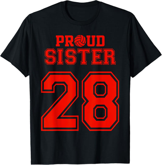 Proud Volleyball Sister Number 28 R T-Shirt - T-Shirt | Black