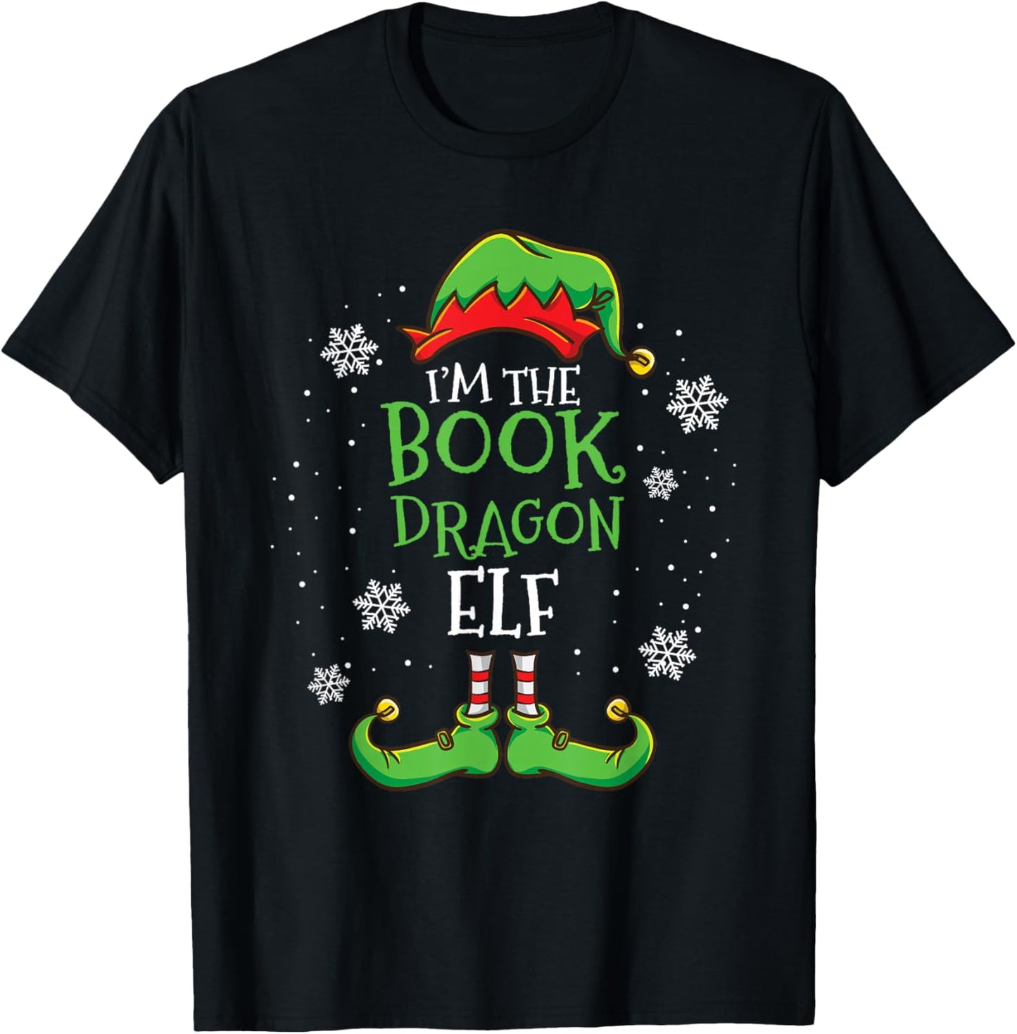Im The Book Dragon Elf Christmas Librarian T-Shirt - T-Shirt | Black