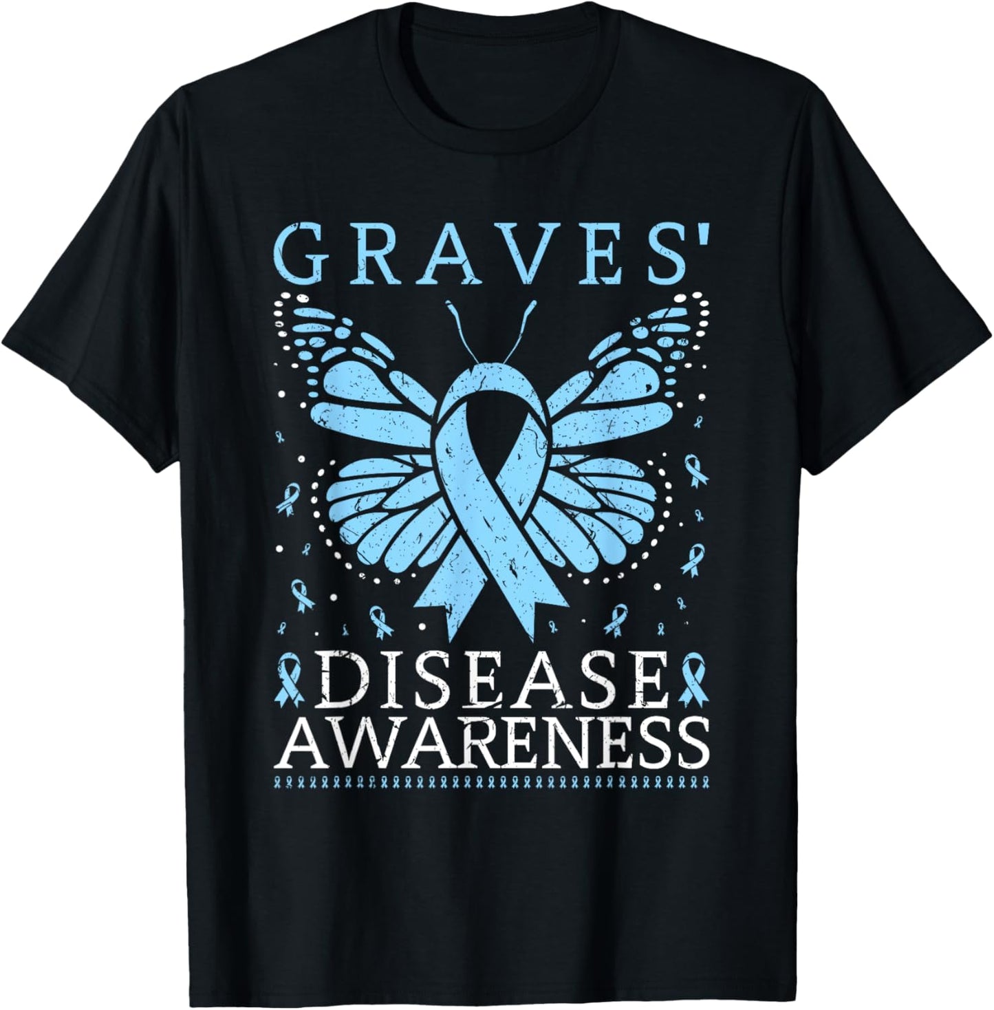 Graves Disease Awareness Butterfly Ribbon Thyroid T-Shirt - T-Shirt | Black