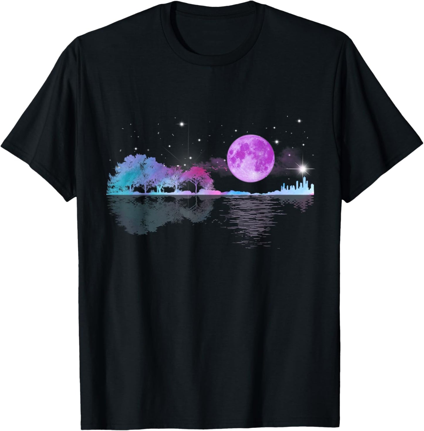 Acoustic Guitar Lake Shadow Nature Chrsitmas Xmas Guitarist T-Shirt - T-Shirt | Black