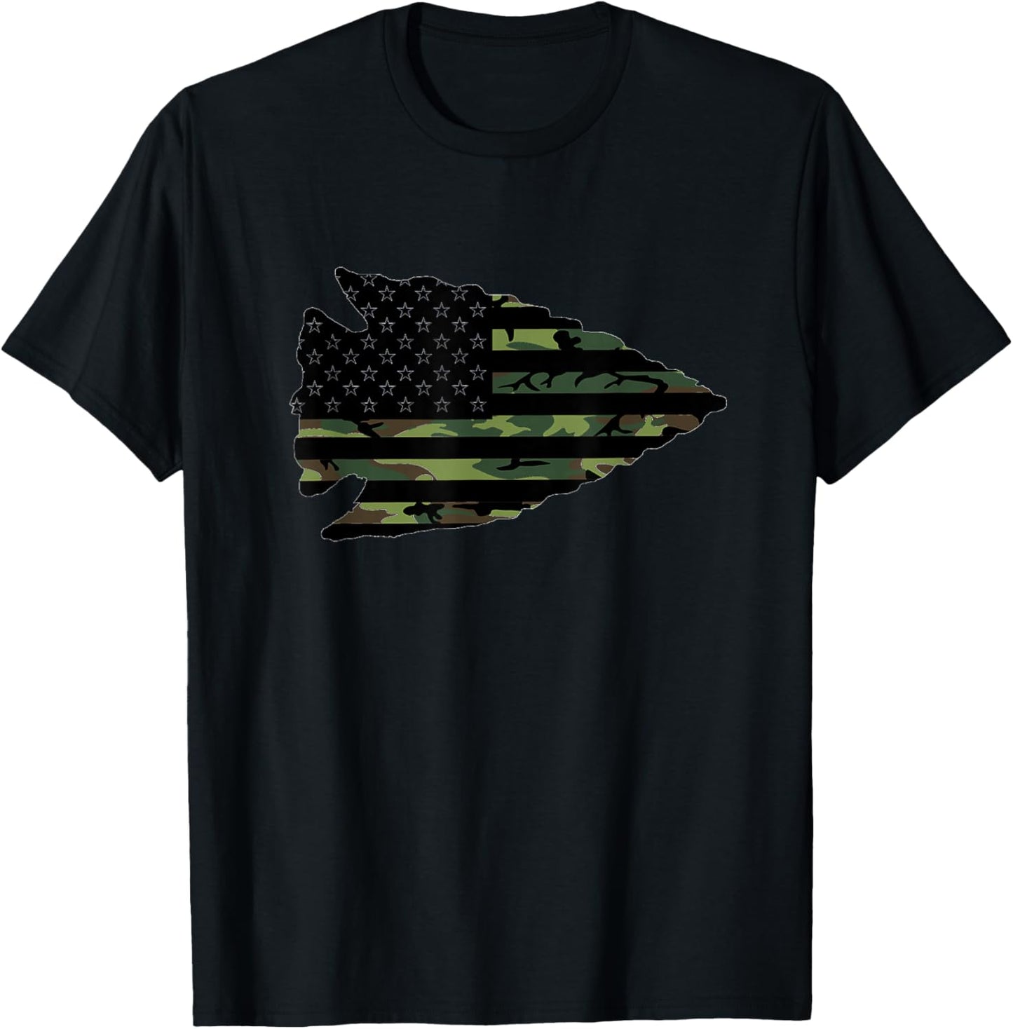 Arrowhead Hunter Camougflage USA Flag Arrowhead Hunting T-Shirt - T-Shirt | Black