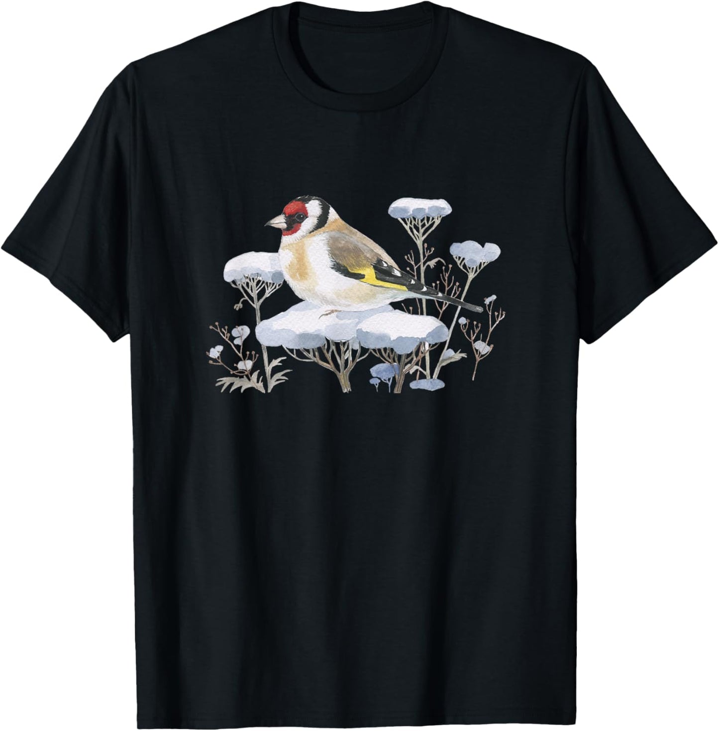 Garden Birds Thistlefink in the Snow Forest Drawing Bird T-Shirt - T-Shirt | Black