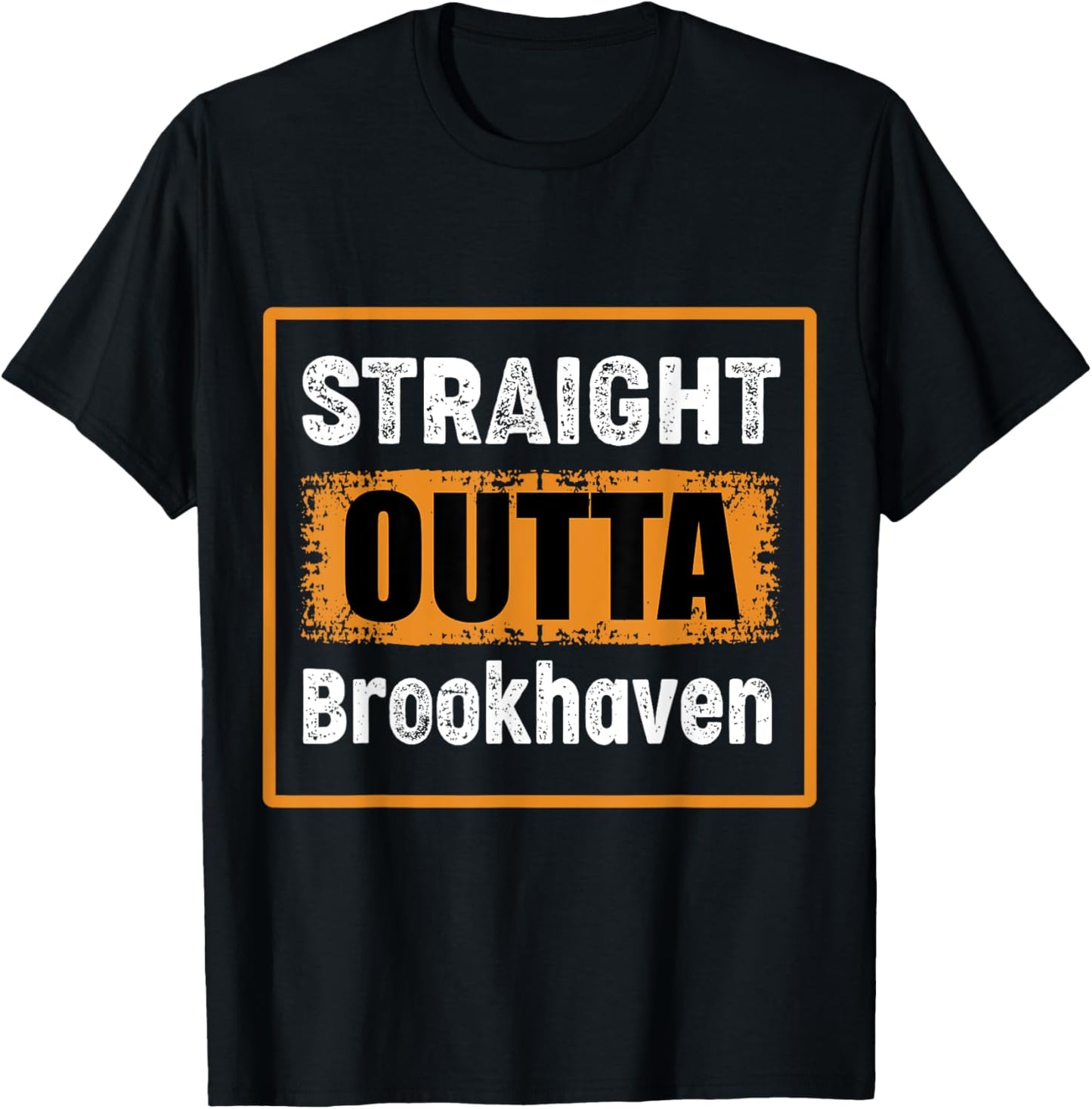 Straight Outta Brookhaven New York USA Distressed Vintage T-Shirt - T-Shirt | Black