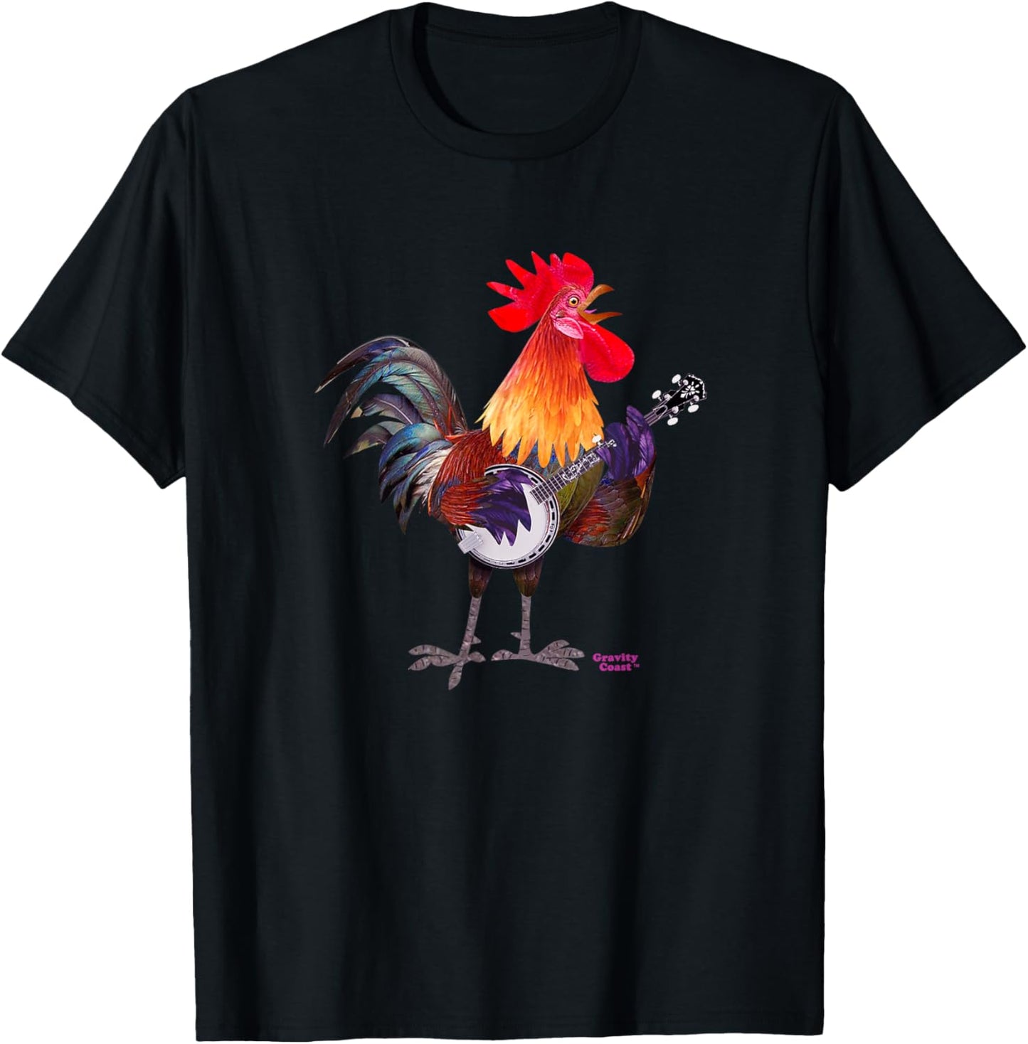 Rooster Playing Banjo on Fleck For Bluegrass Fans Musicians T-Shirt - T-Shirt | Black