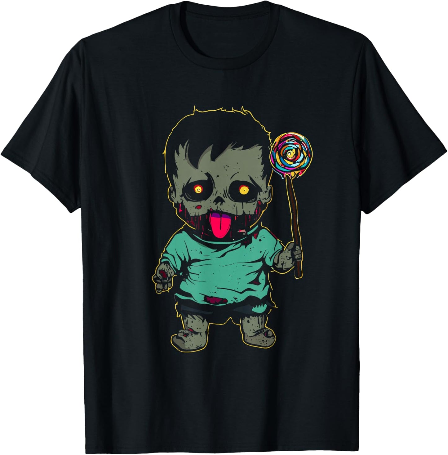 Zombie Baby With Lollipop - Spooky Monster Halloween Costume T-Shirt - T-Shirt | Black