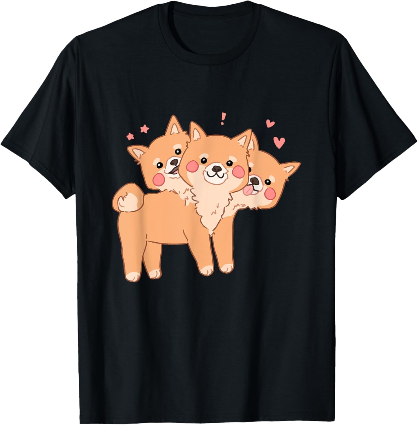 Kawaii Pastel Cute 3 Headed Dog T-Shirt - T-Shirt | Black