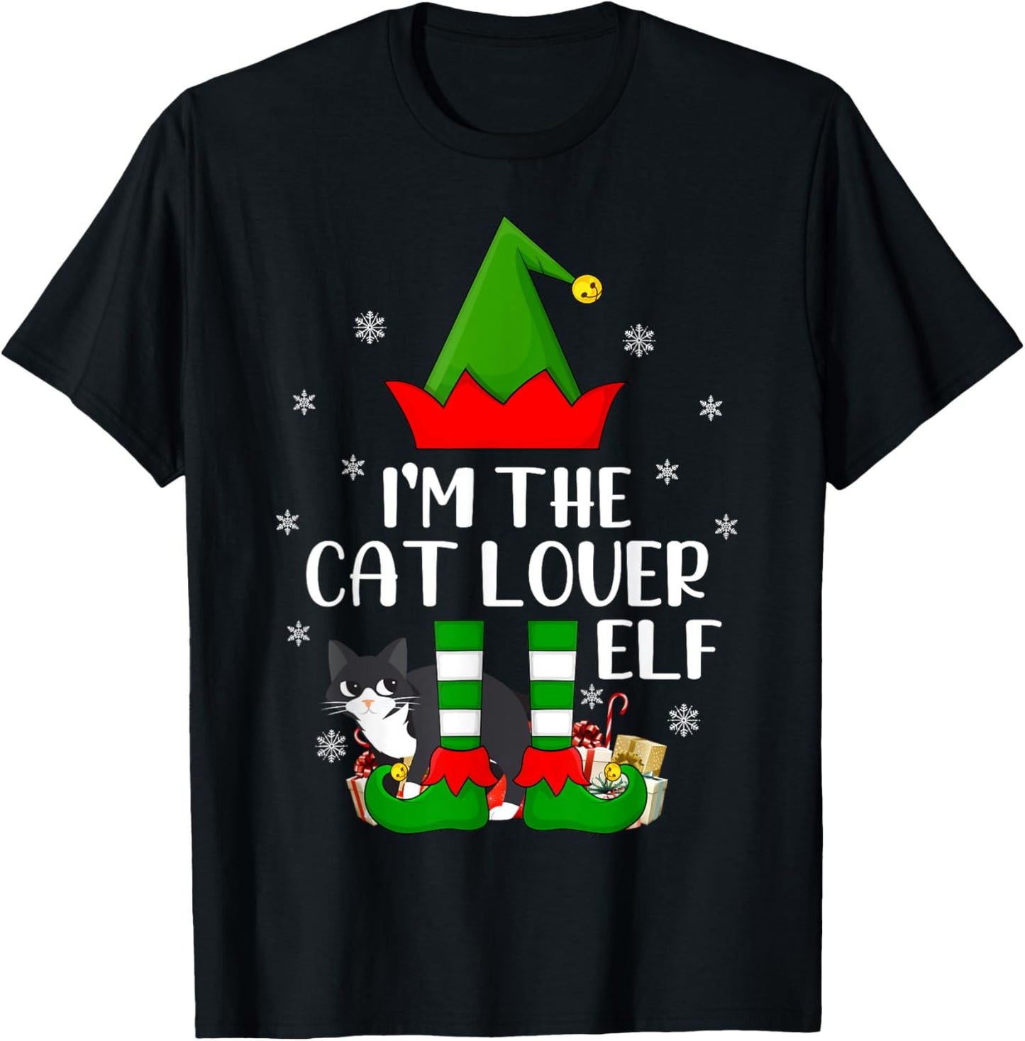 Matching Family I'm The Cat Lover Elf Christmas Women Kids T-Shirt - T-Shirt | Black