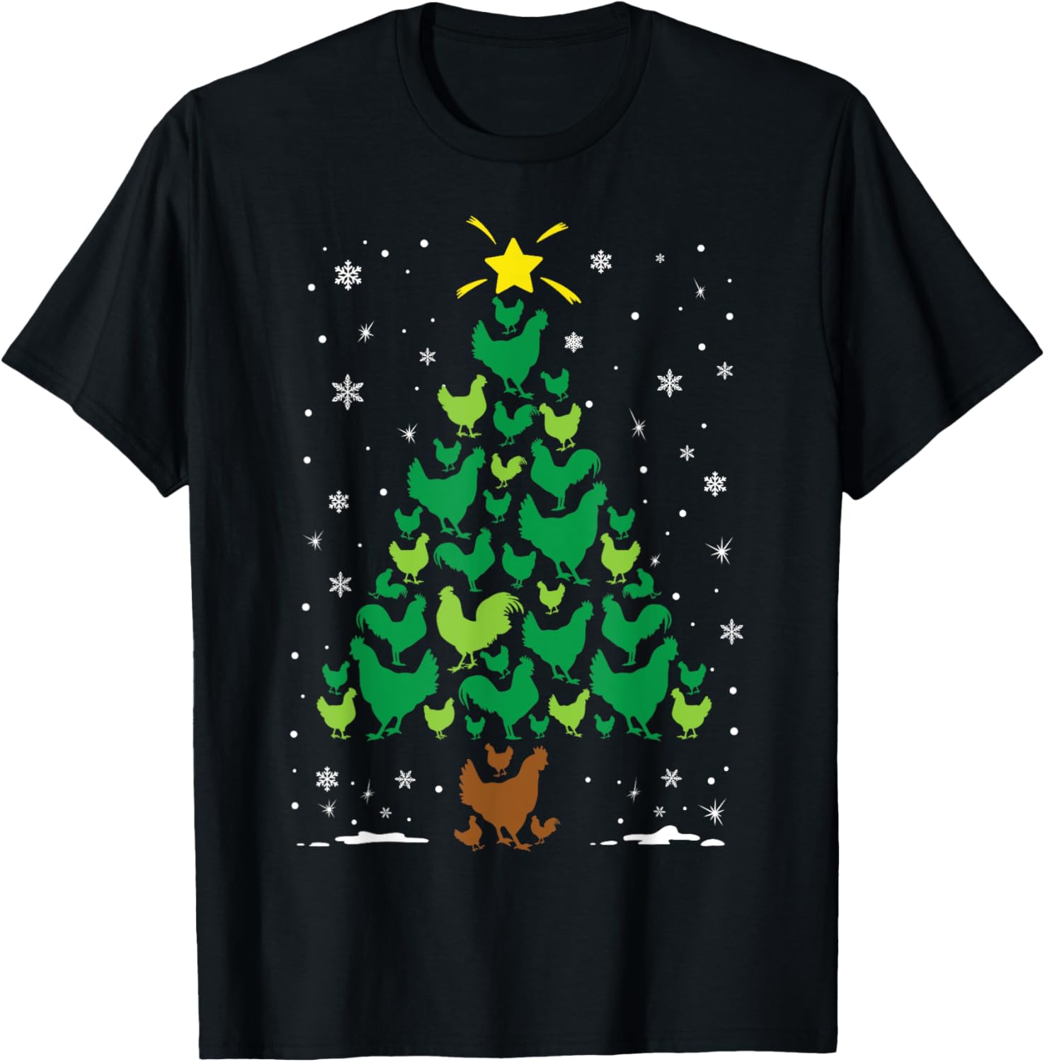 Chicken Hen Lovers Holiday Family Matching Christmas Tree T-Shirt - T-Shirt | Black