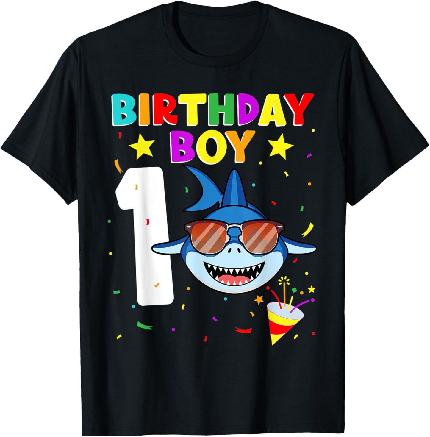 Shark Birthday 1 Year Old 1st Birthday Boy Matching Family T-Shirt - T-Shirt | Black