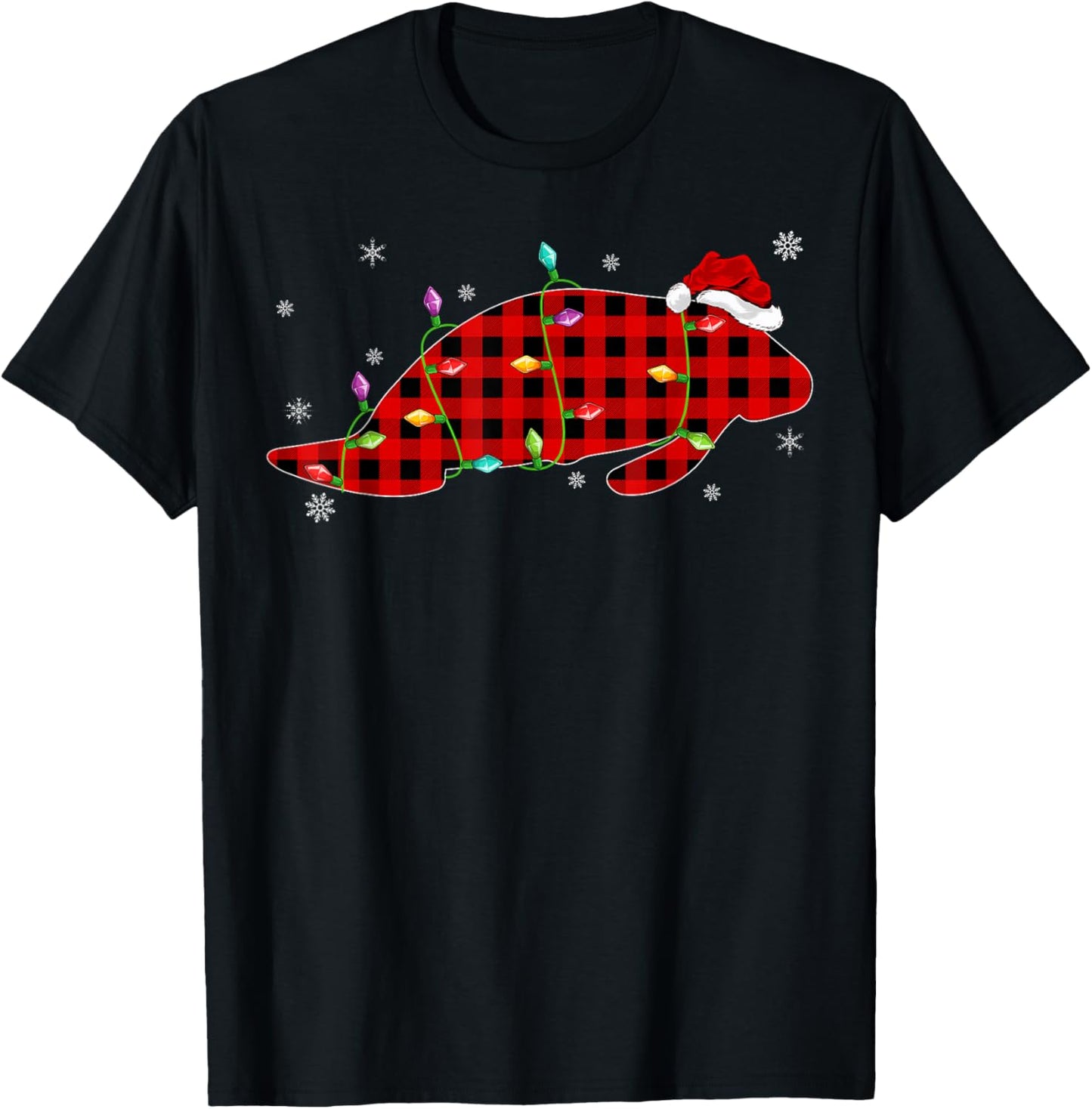 Funny Buffalo Plaid Family Matching Manatee Christmas Pajama T-Shirt - T-Shirt | Black