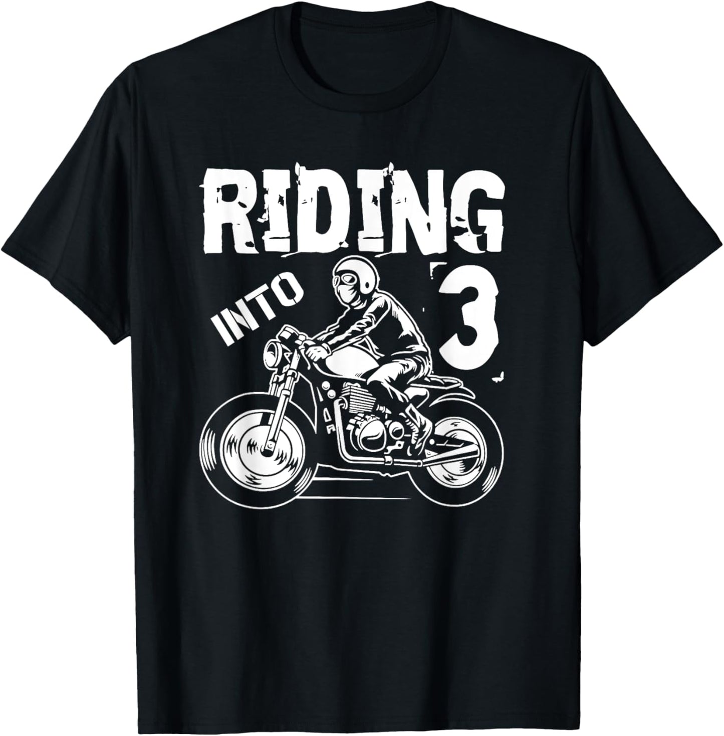 Riding Into 3 Years Old 3rd Birthday Kids Motorcycle Party T-Shirt - T-Shirt | Black
