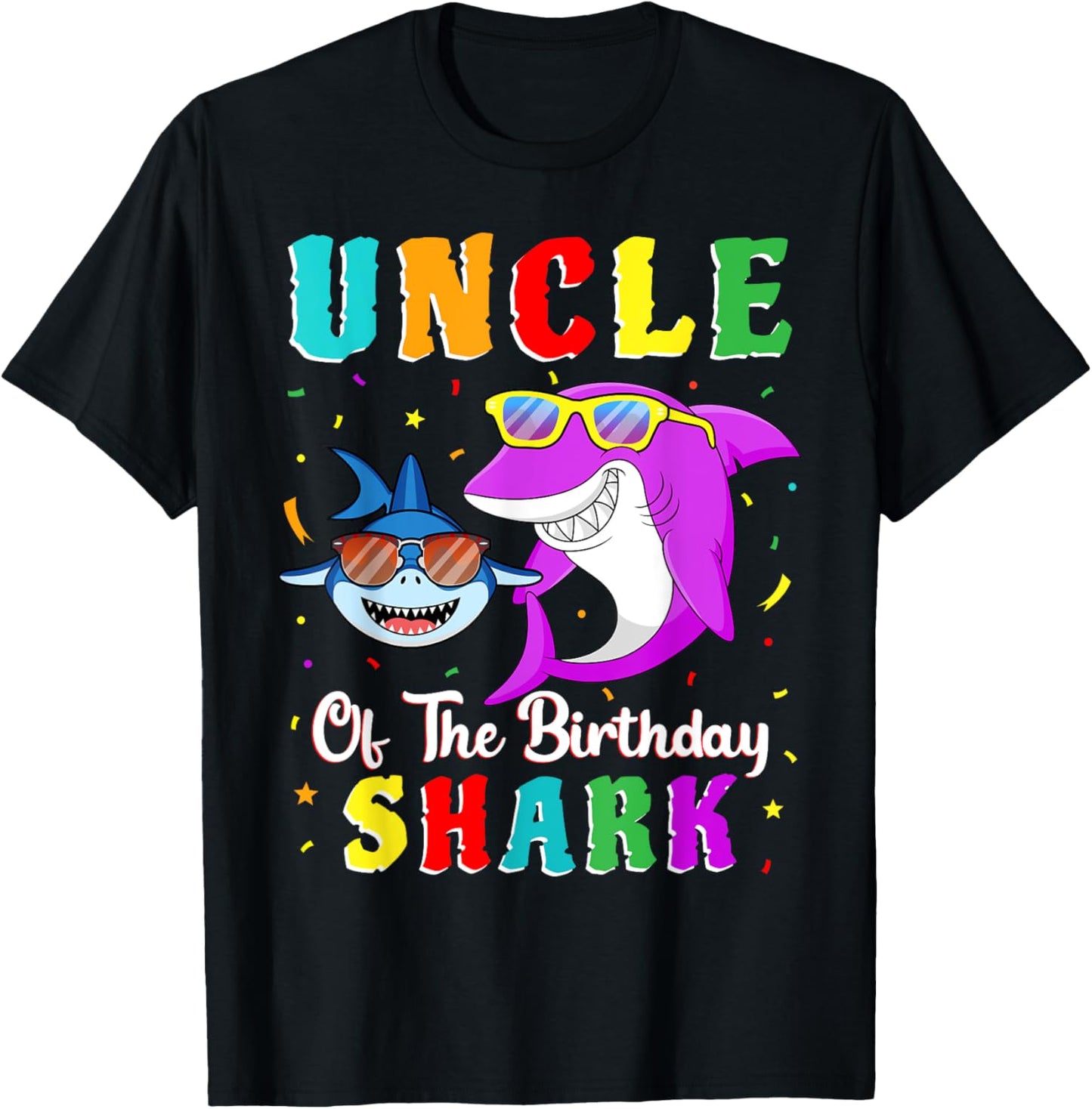 Uncle Of The Shark Birthday Family Matching Birthday Nephew T-Shirt - T-Shirt | Black